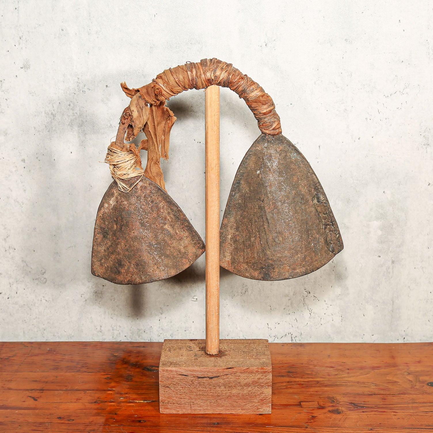 Handmade Iron Bamileke Double Gong from Cameroon decorating a home