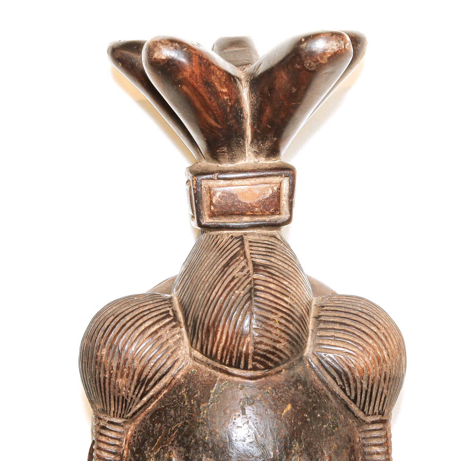 African wood carving mask with unique Baule headdress