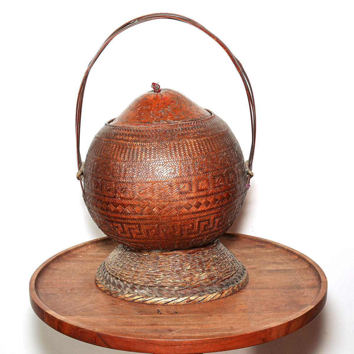 Old Southern African gourd basket with fitted lid and tightly woven fiber exterior