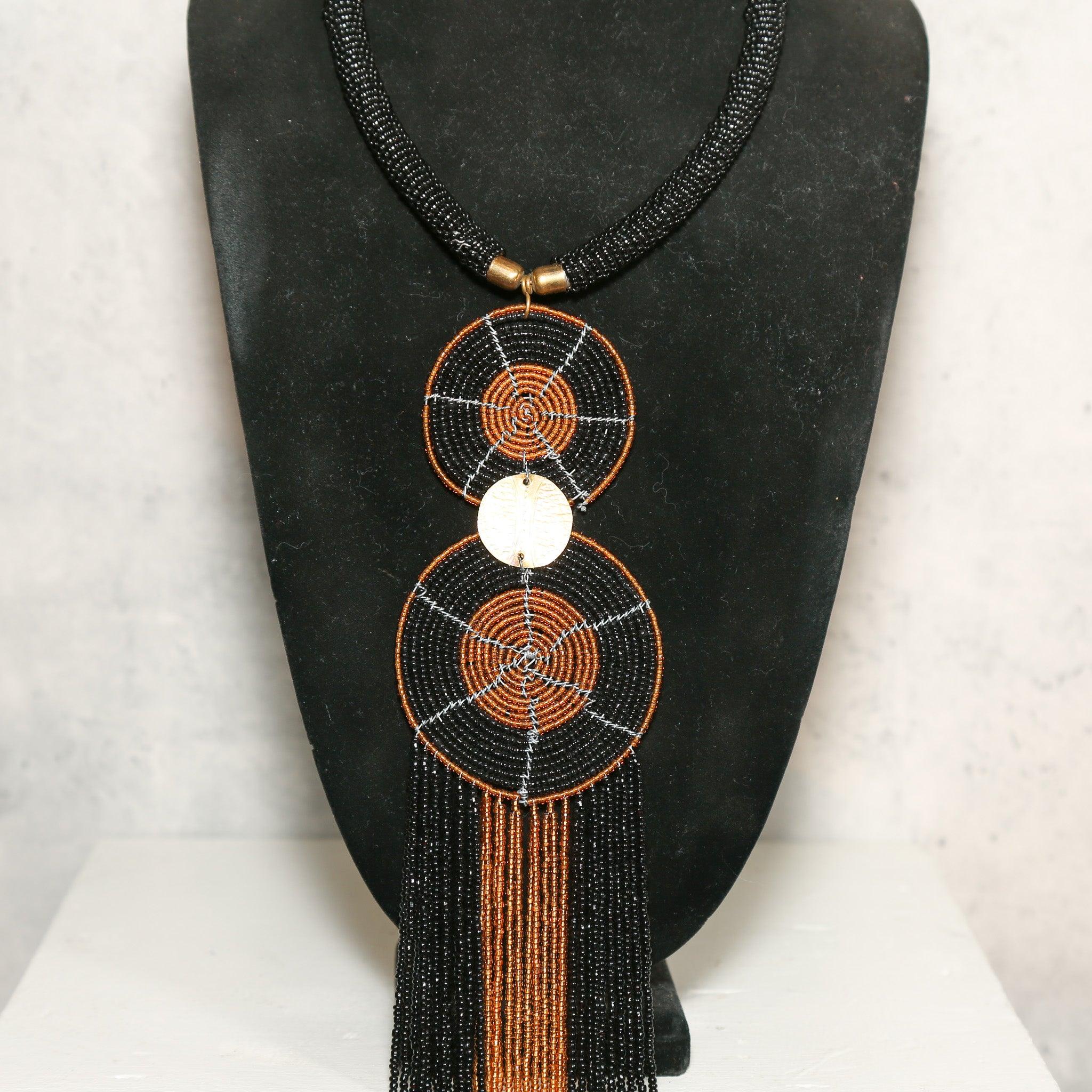 Black & Brown Zulu Beaded Necklace front