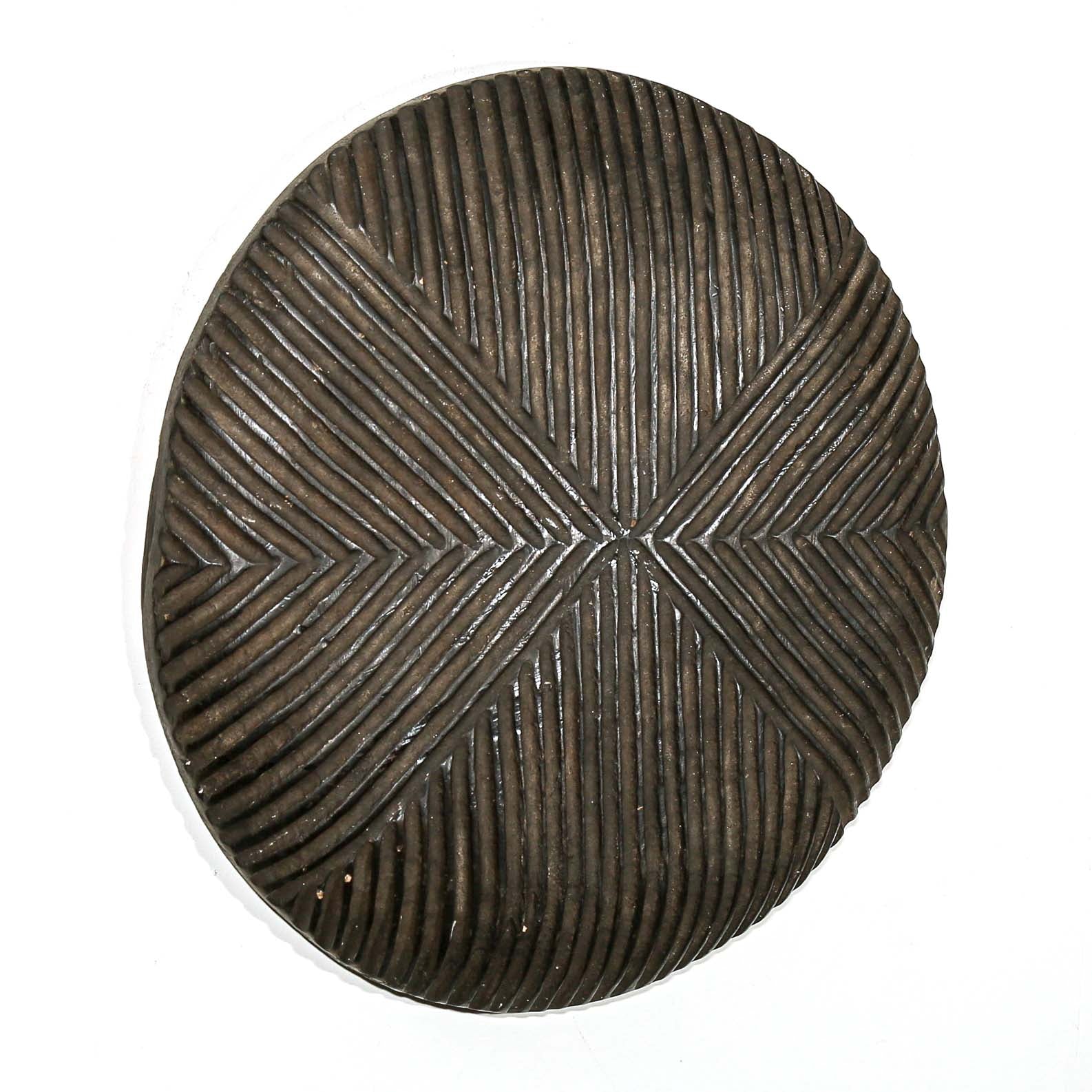 black African art round wood shield to hang on the wall
