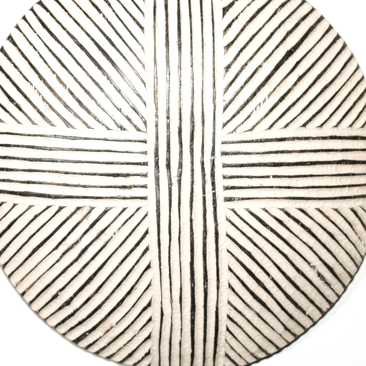 Decorative round Cameroon shield displayed as African wall art with balanced proportions and graphic detailing