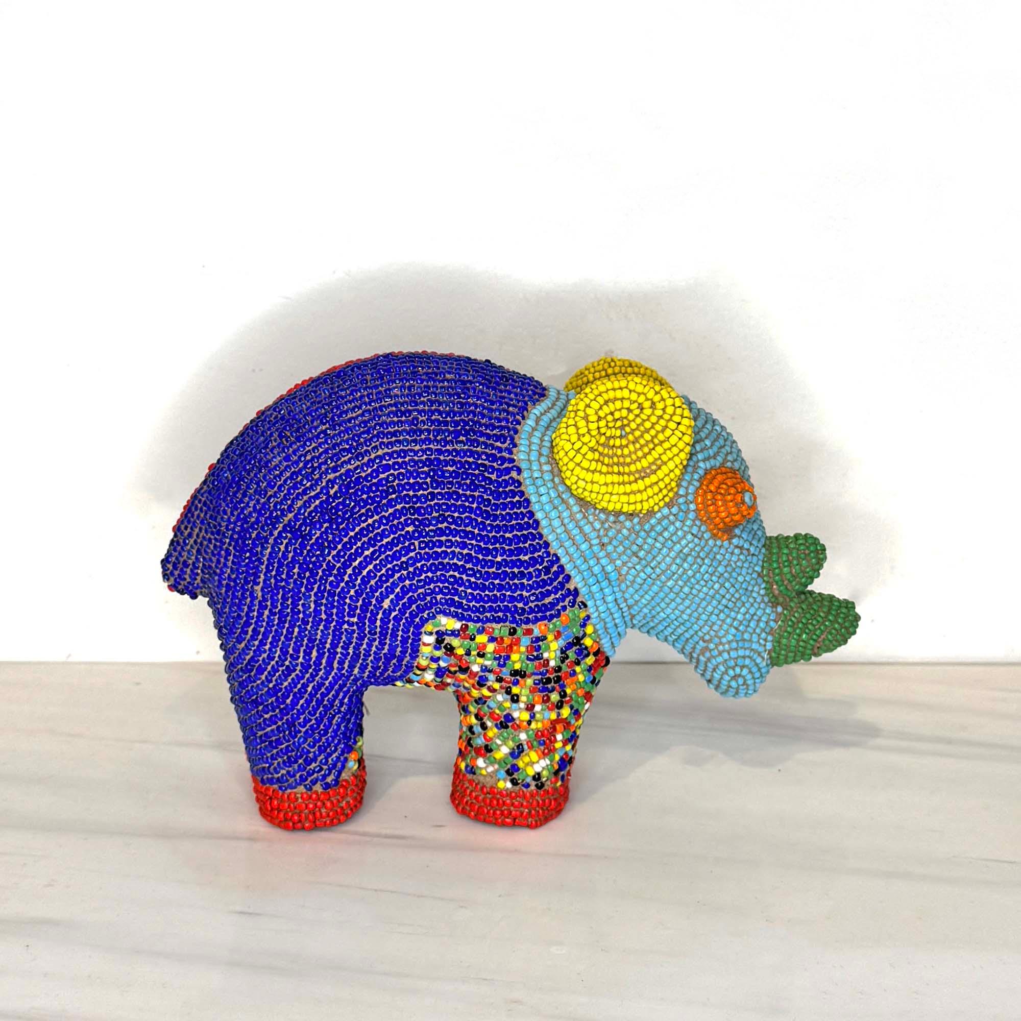 Beaded Terracotta Bamileke Rhino Sculpture from Cameroon - Small side