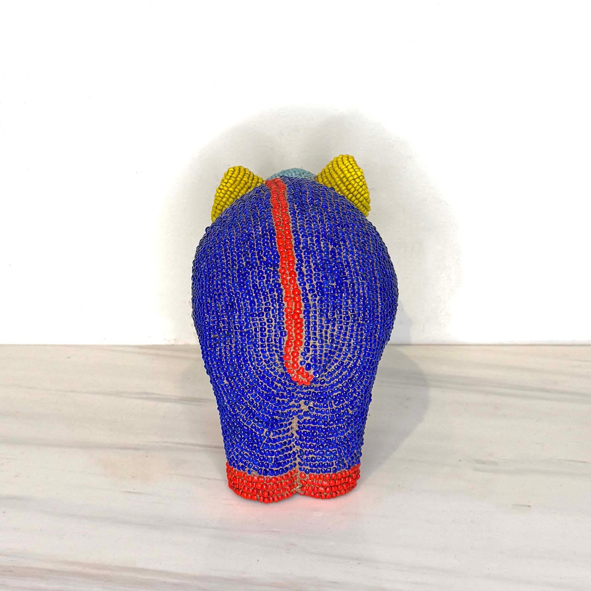 Beaded Terracotta Bamileke Rhino Sculpture from Cameroon - Small back