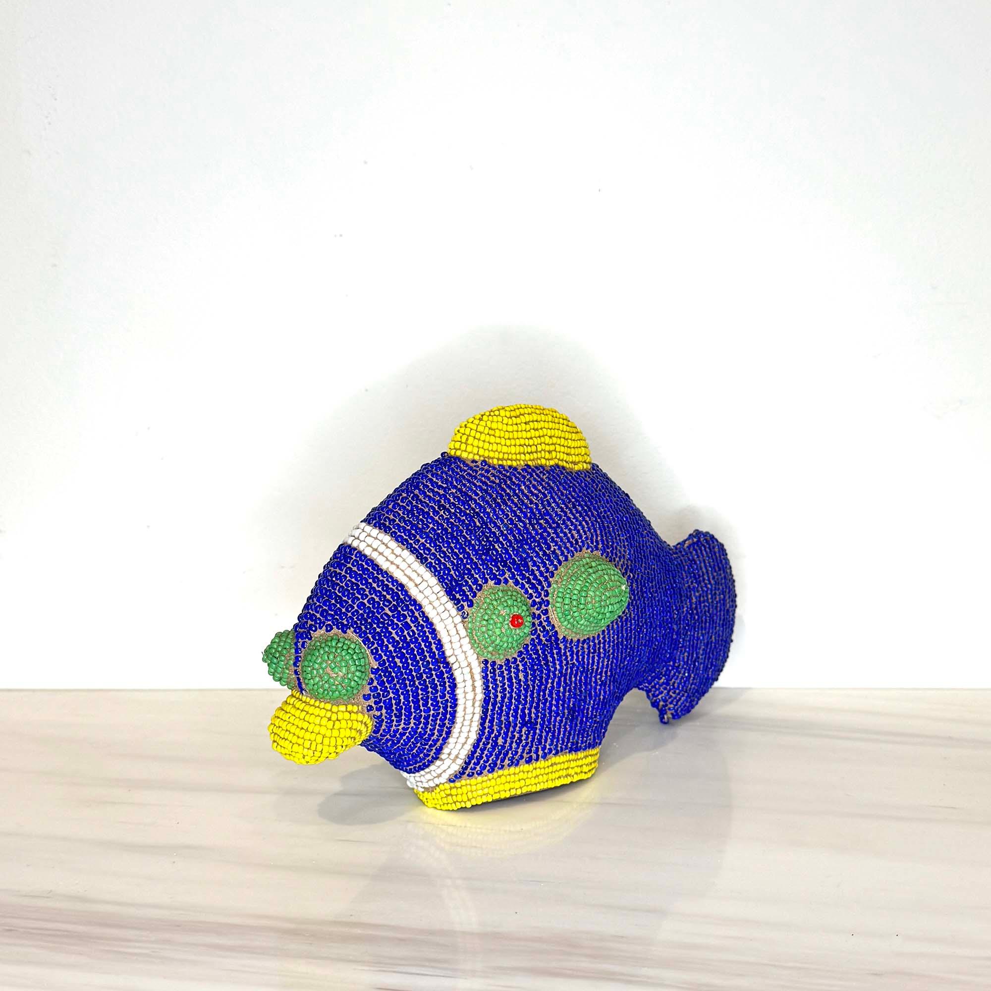 Beaded Terracotta Bamileke Fish Sculpture from Cameroon - Small decorating a house