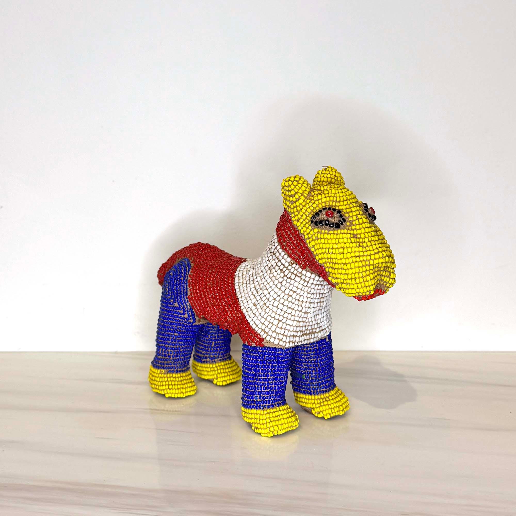 Beaded Terracotta Bamileke Leopard Sculpture from Cameroon - Small decorating a home