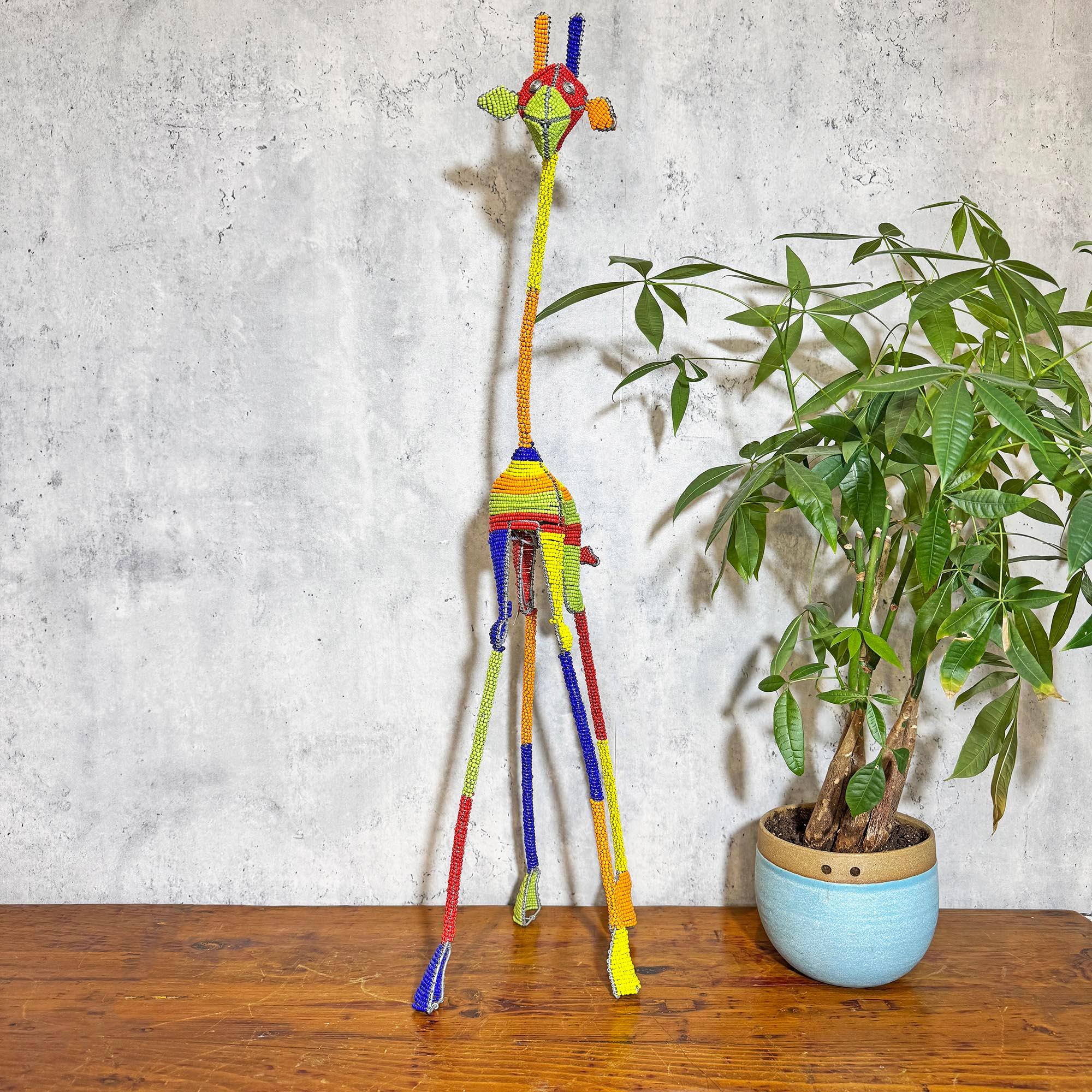Handmade Beaded Giraffe Sculpture from South Africa front
