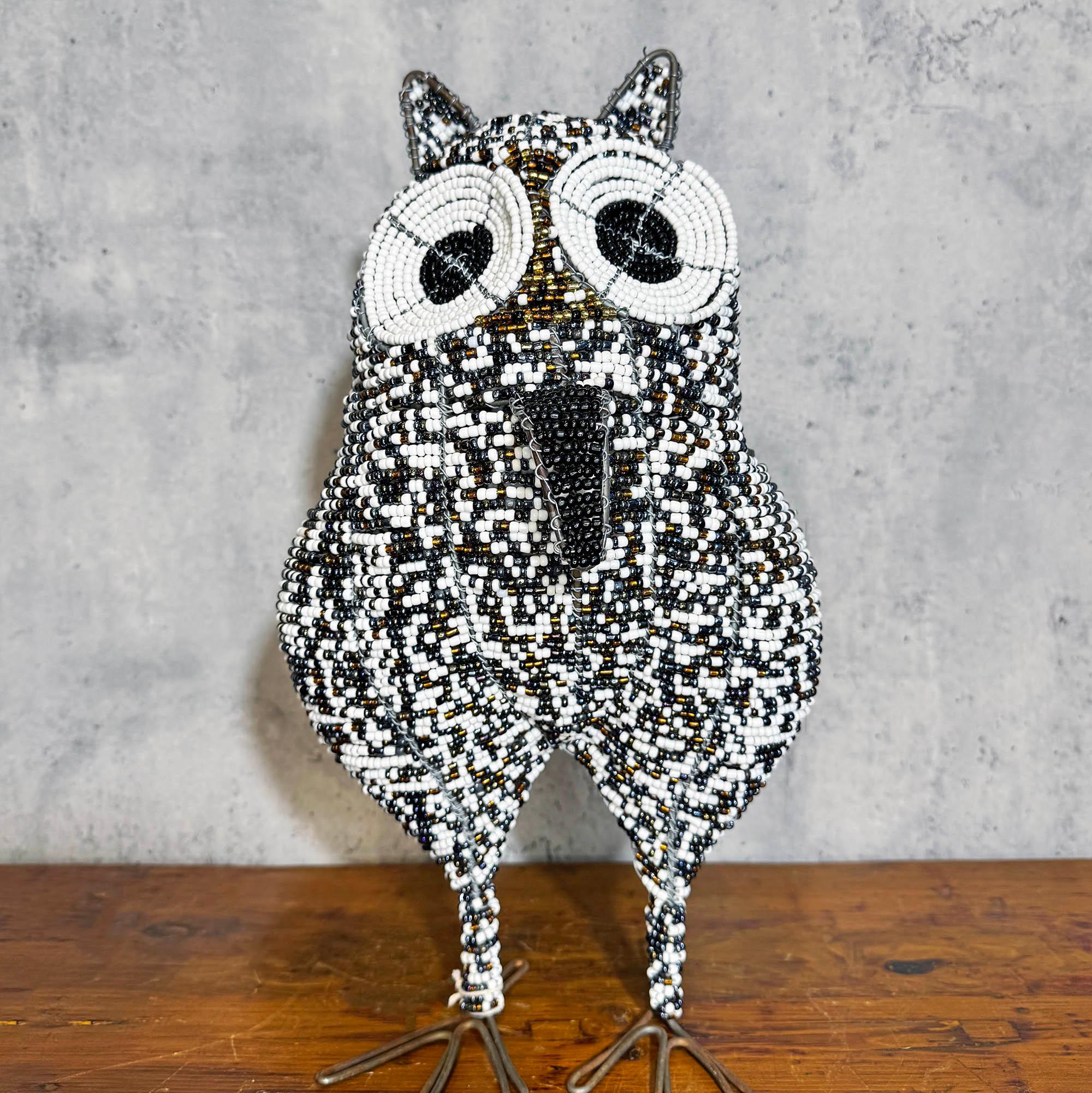 White Beaded Owl Sculpture from South Africa front