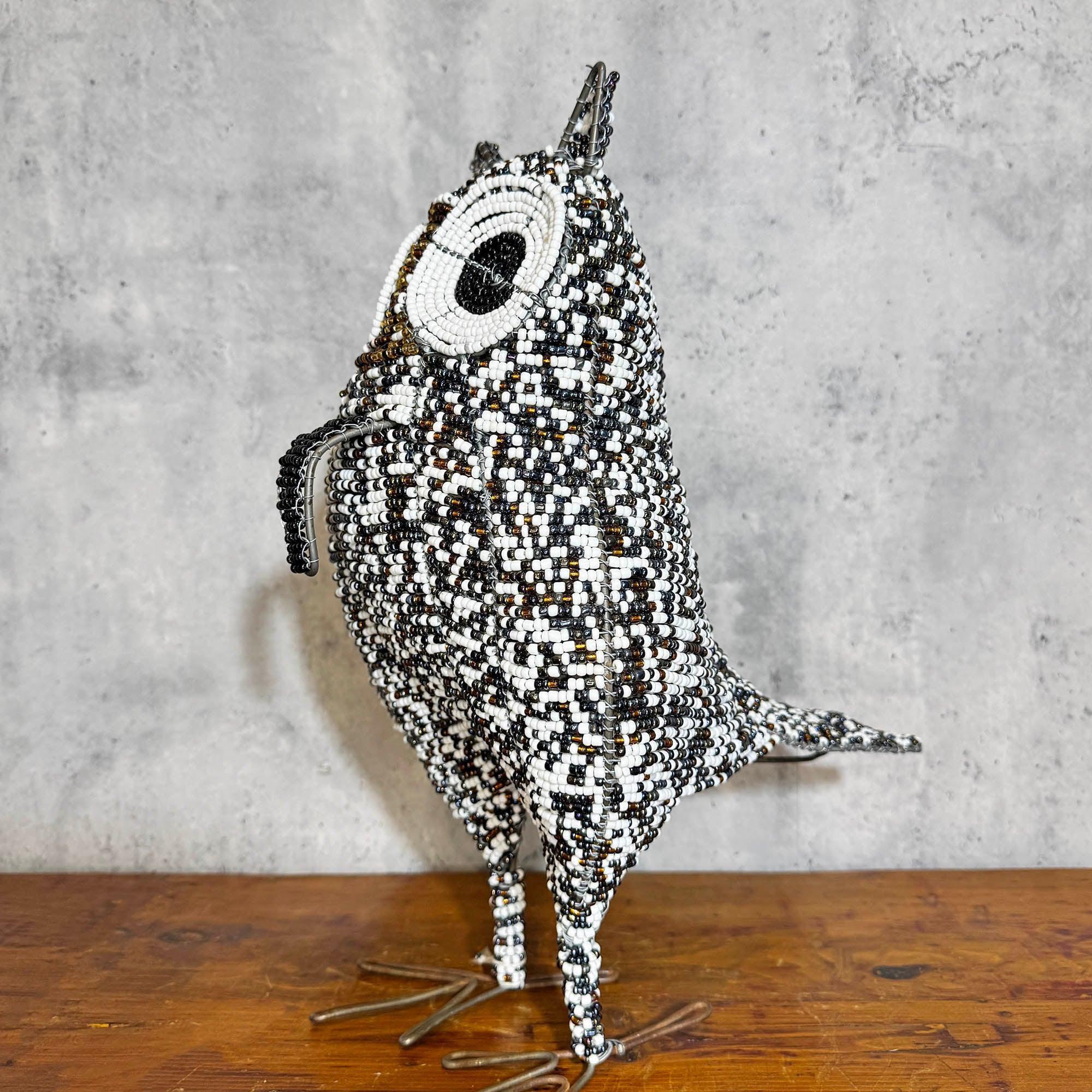 White Beaded Owl Sculpture from South Africa side