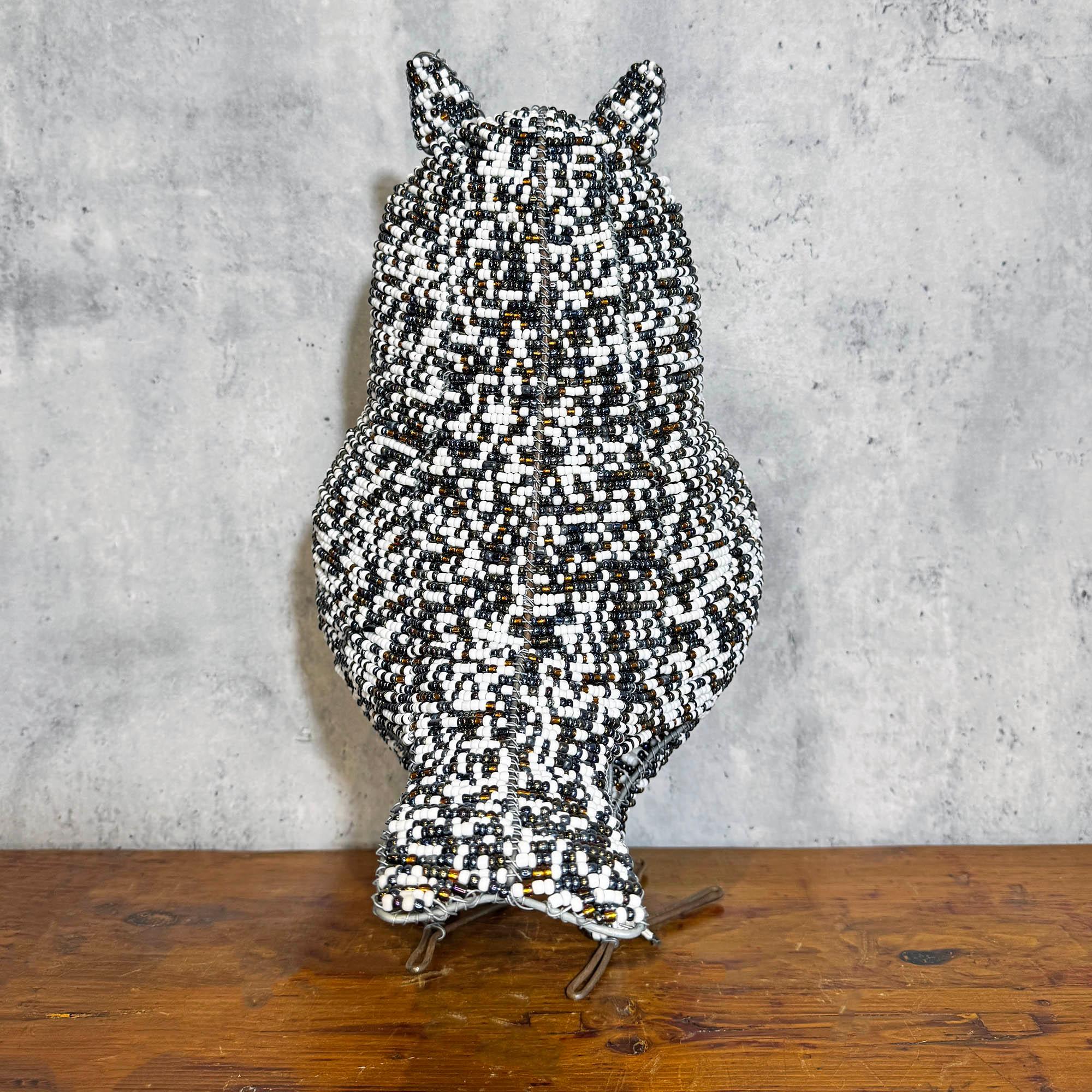 White Beaded Owl Sculpture from South Africa back