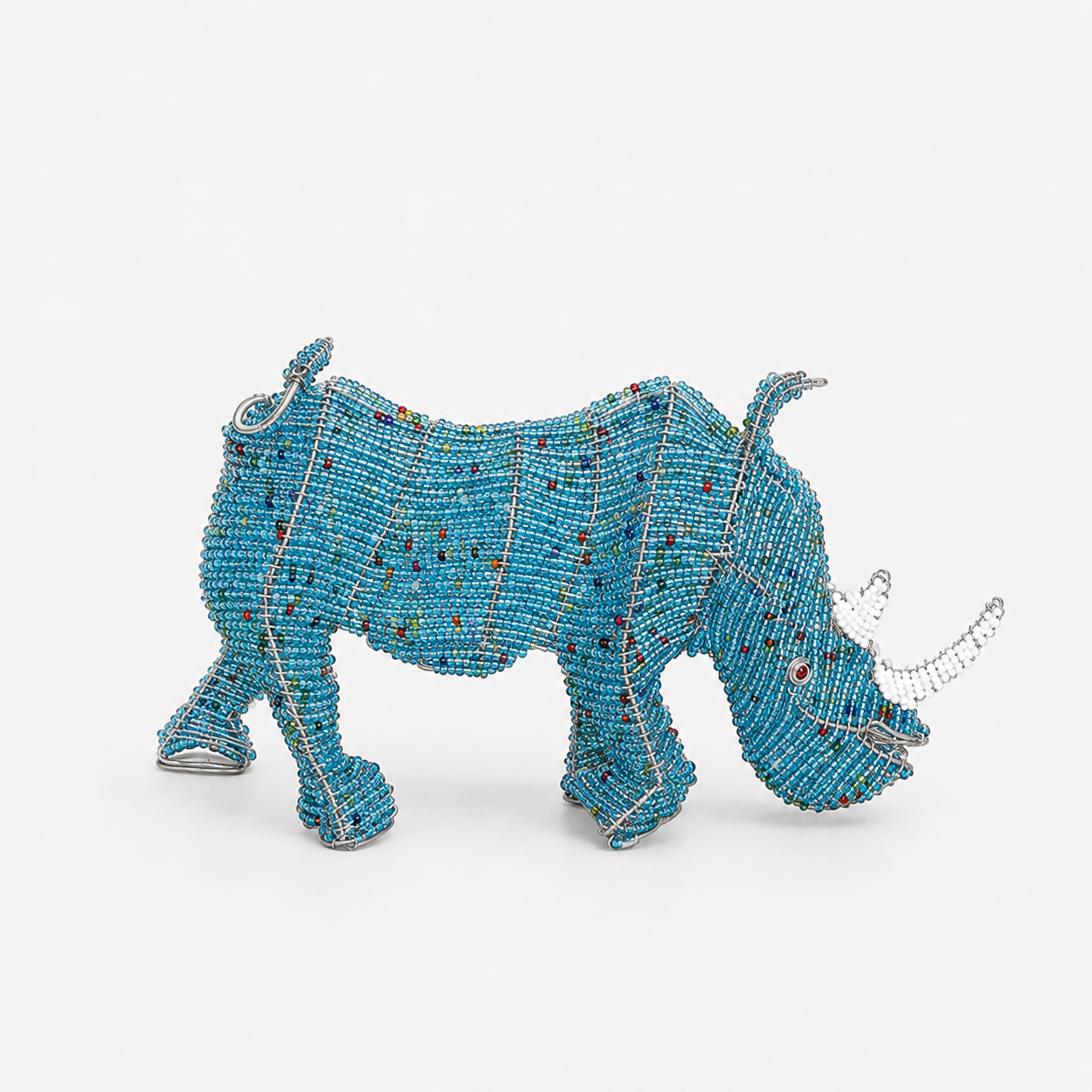 blue African rhino made from real glass beads