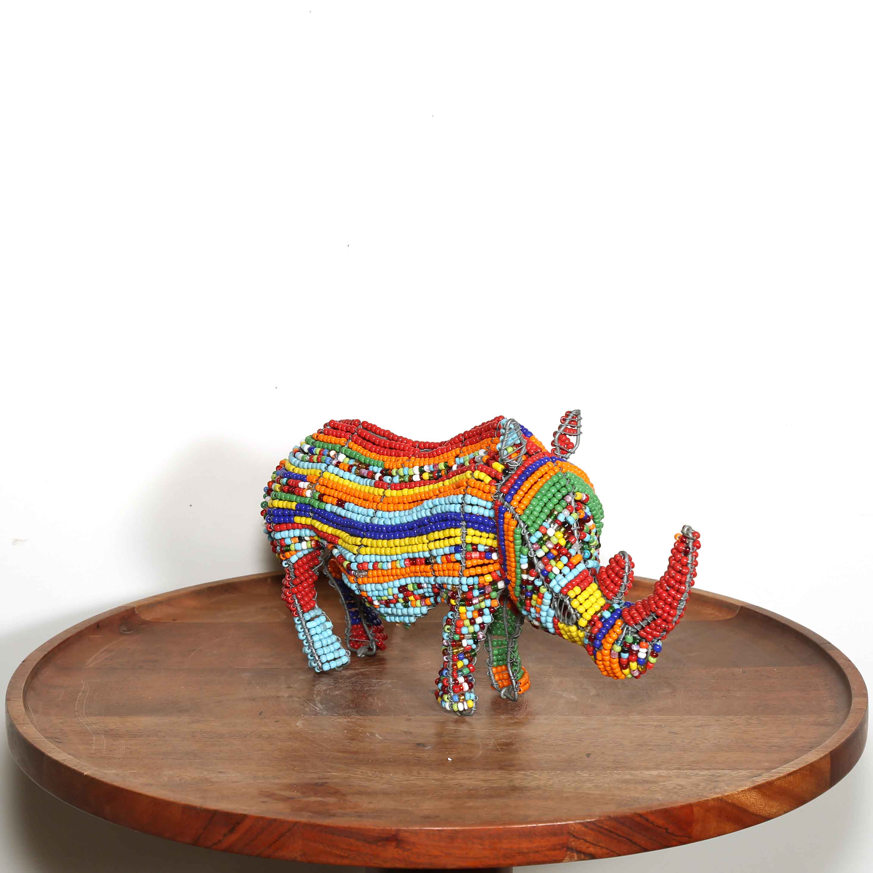 hand beaded safari rhino sculpture African art