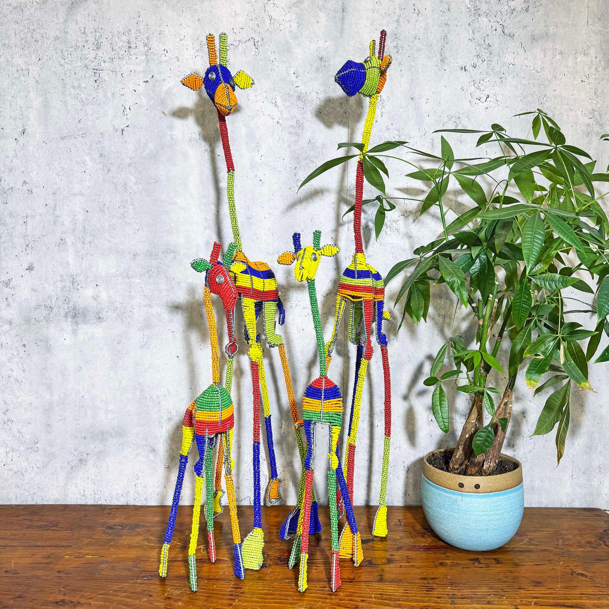Handmade Beaded Giraffe Sculpture from South Africa with family
