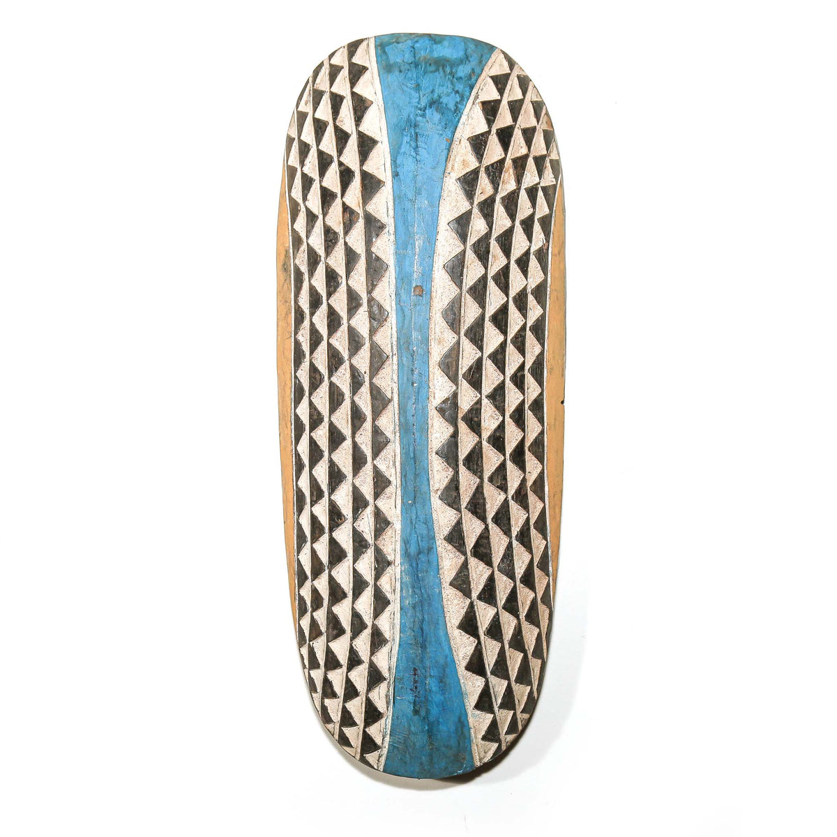 Colorful decorative wall-hanging shield from Cameroon with bold painted patterns and a striking sculptural design