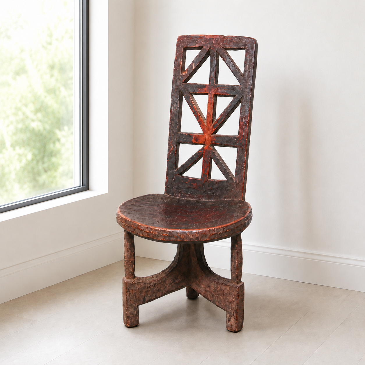 brown wood hand made African small chair