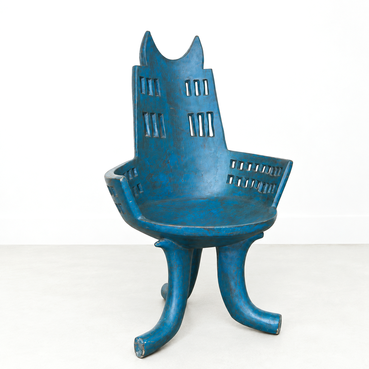 blue tribal original chair from Ethiopia African throne