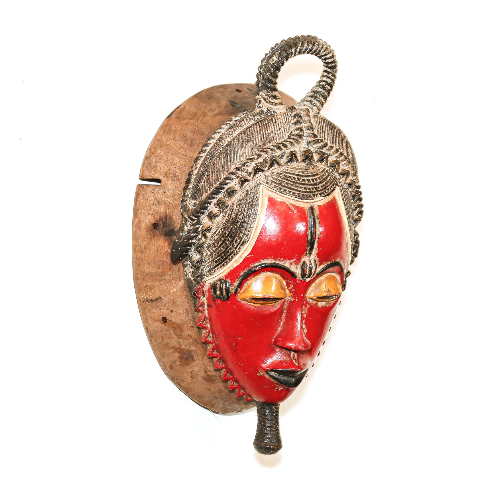 Small round Baule mask with red painted finish