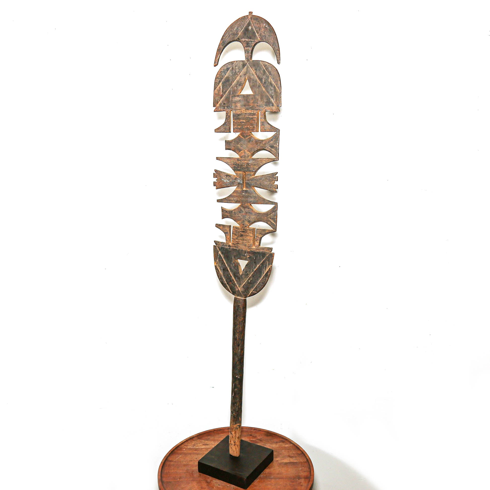 Antique Tuareg ehel tent post from Mali with hand-carved geometric designs