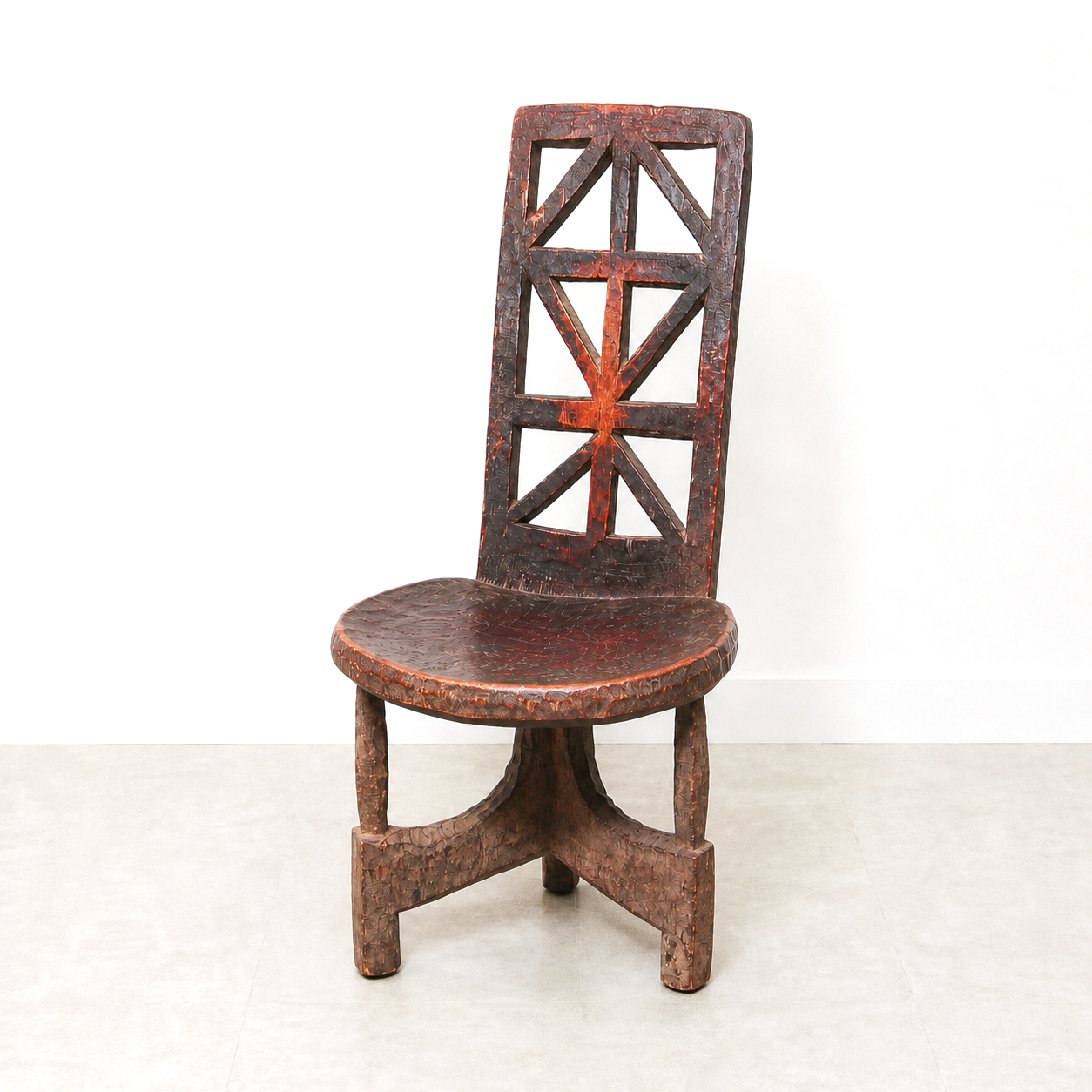 brown wood hand made African small chair