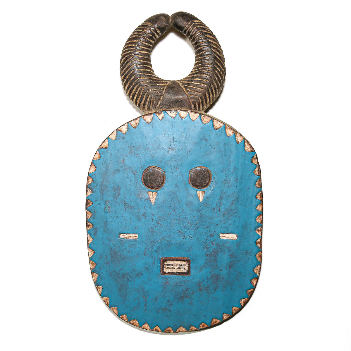 Blue Goli Baule mask from Ivory Coast with bold carved facial features and traditional West African styling