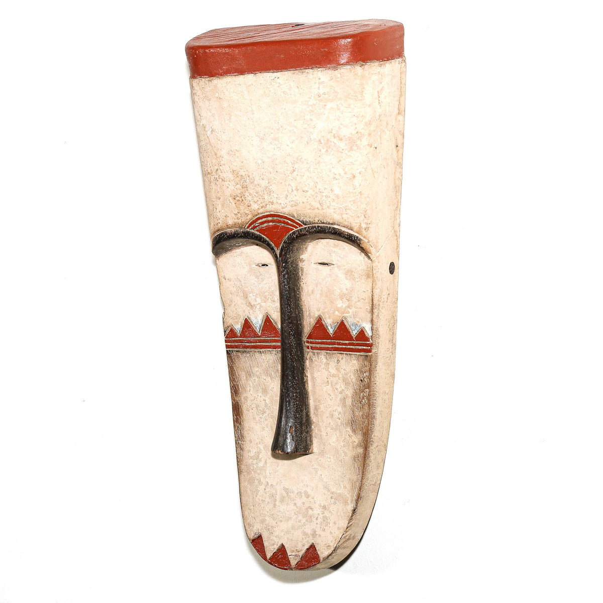 Gabonese Fang face mask with distinctive carved features, displayed as collectible Central African tribal art