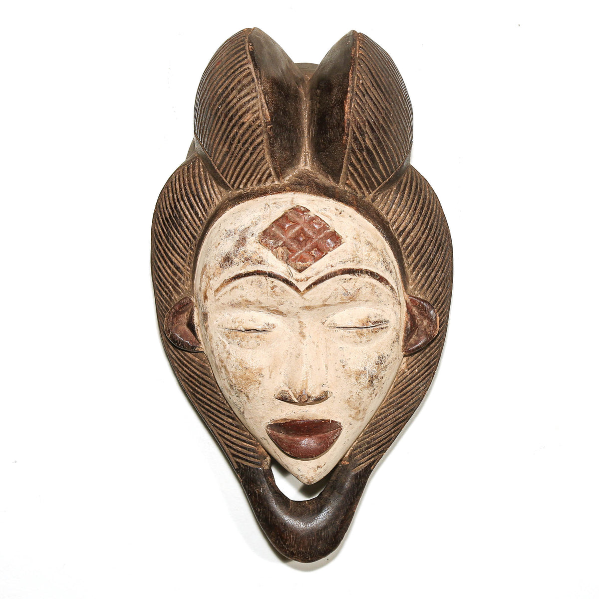 Traditional Punu mask from Gabon with refined carved facial features and elegant Central African styling