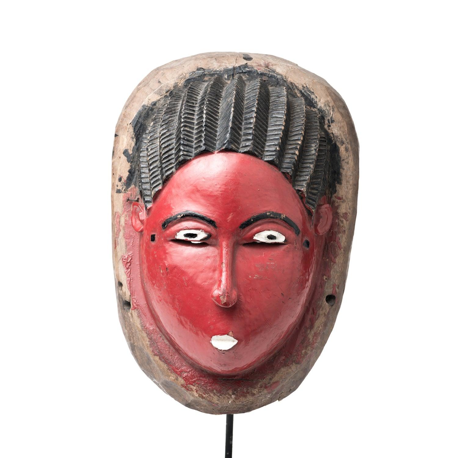 Gouro cheapest People Ivory Coast West Africa Portrait Red Hand carved Wood Mask 11”H