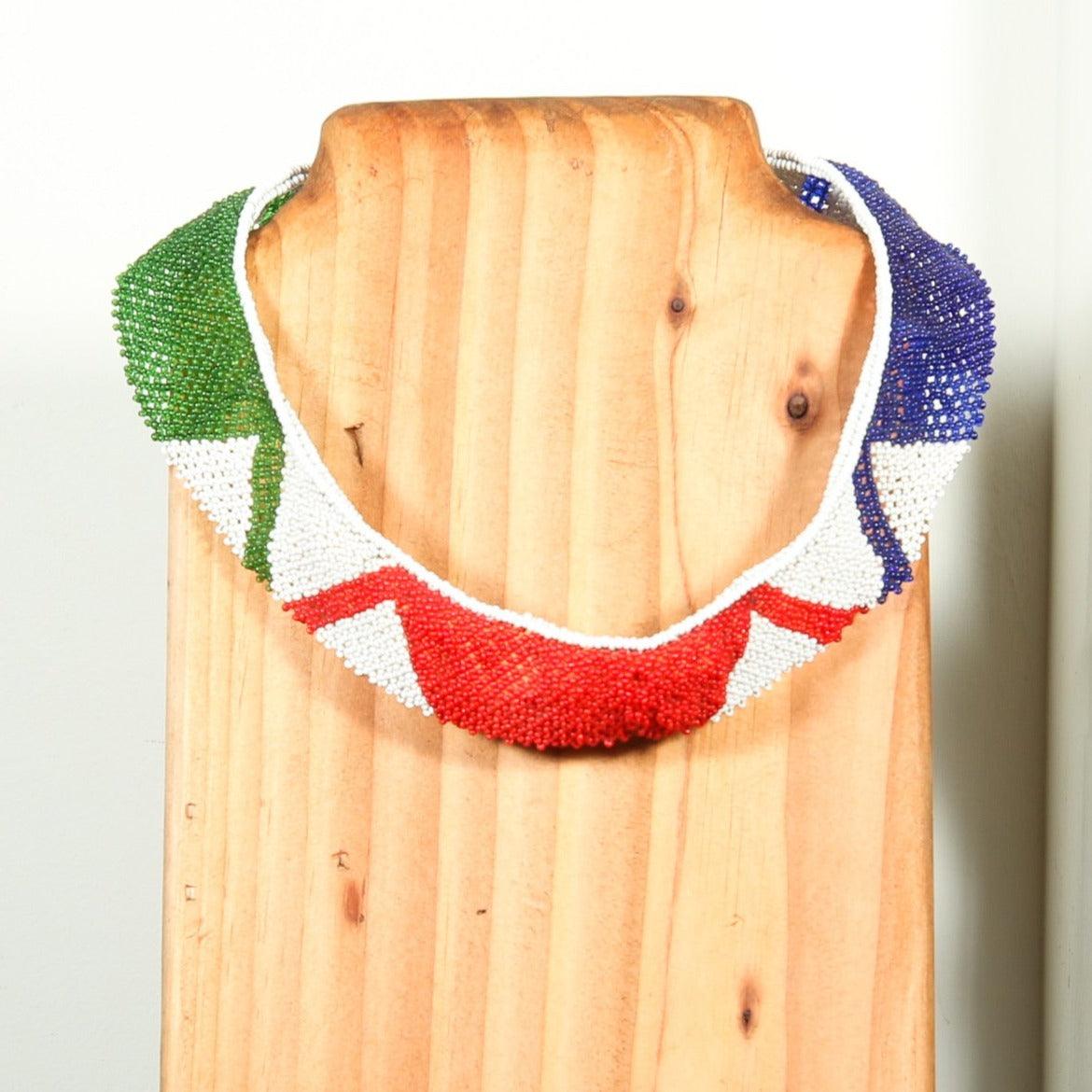 Antique Ndebele Beaded Necklace, South Africa on a closeup