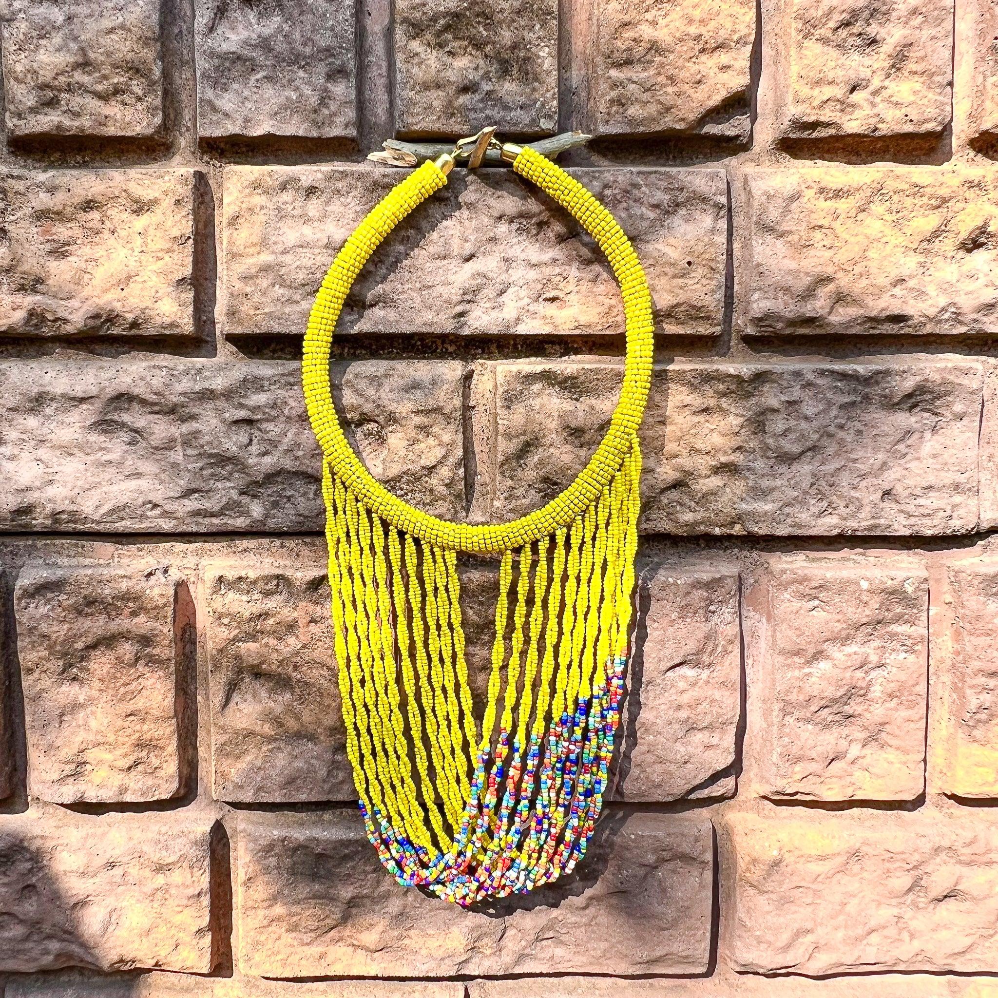 Colorful Yellow Zulu Beaded Necklace, South Africa