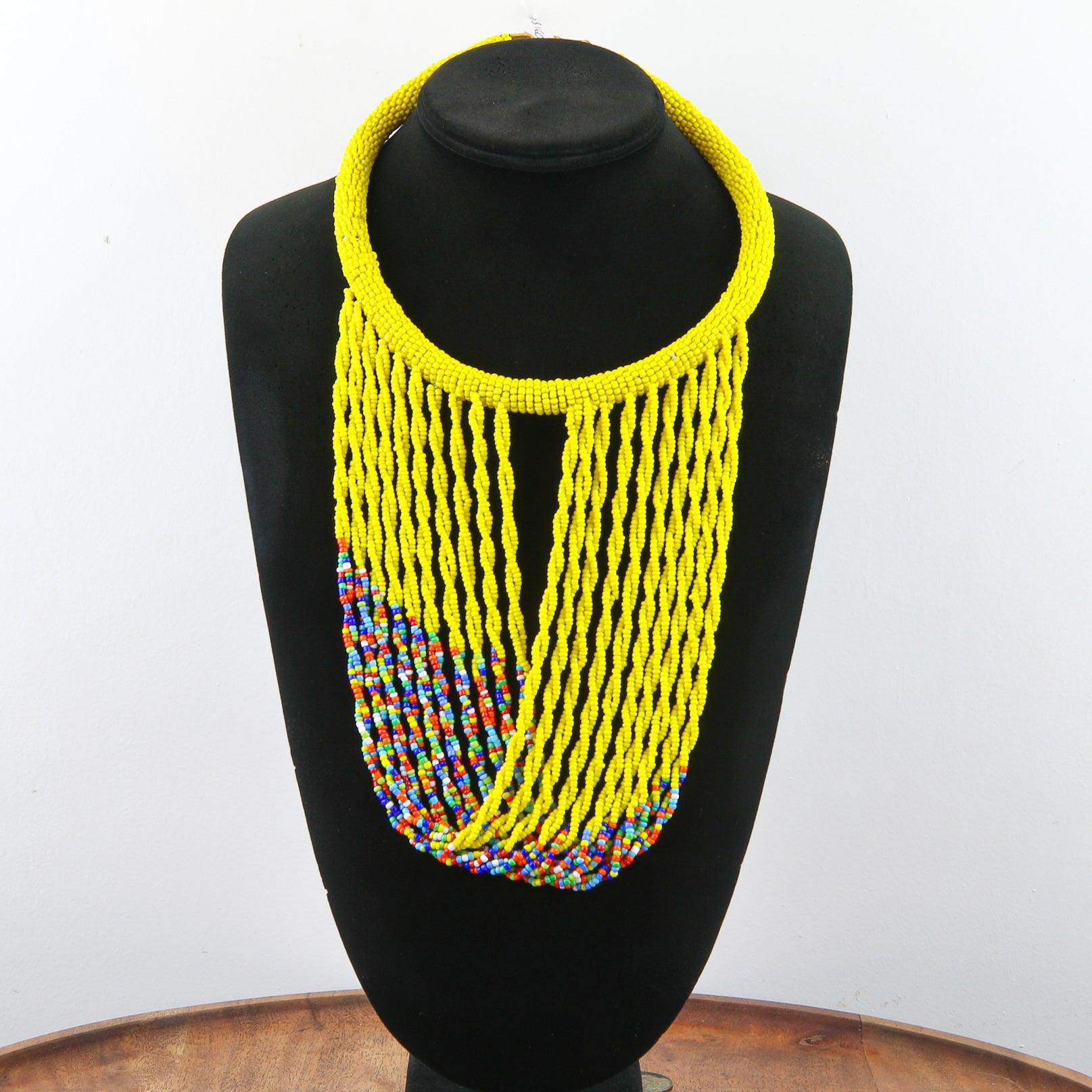 Colorful Yellow Zulu Beaded Necklace, South Africa