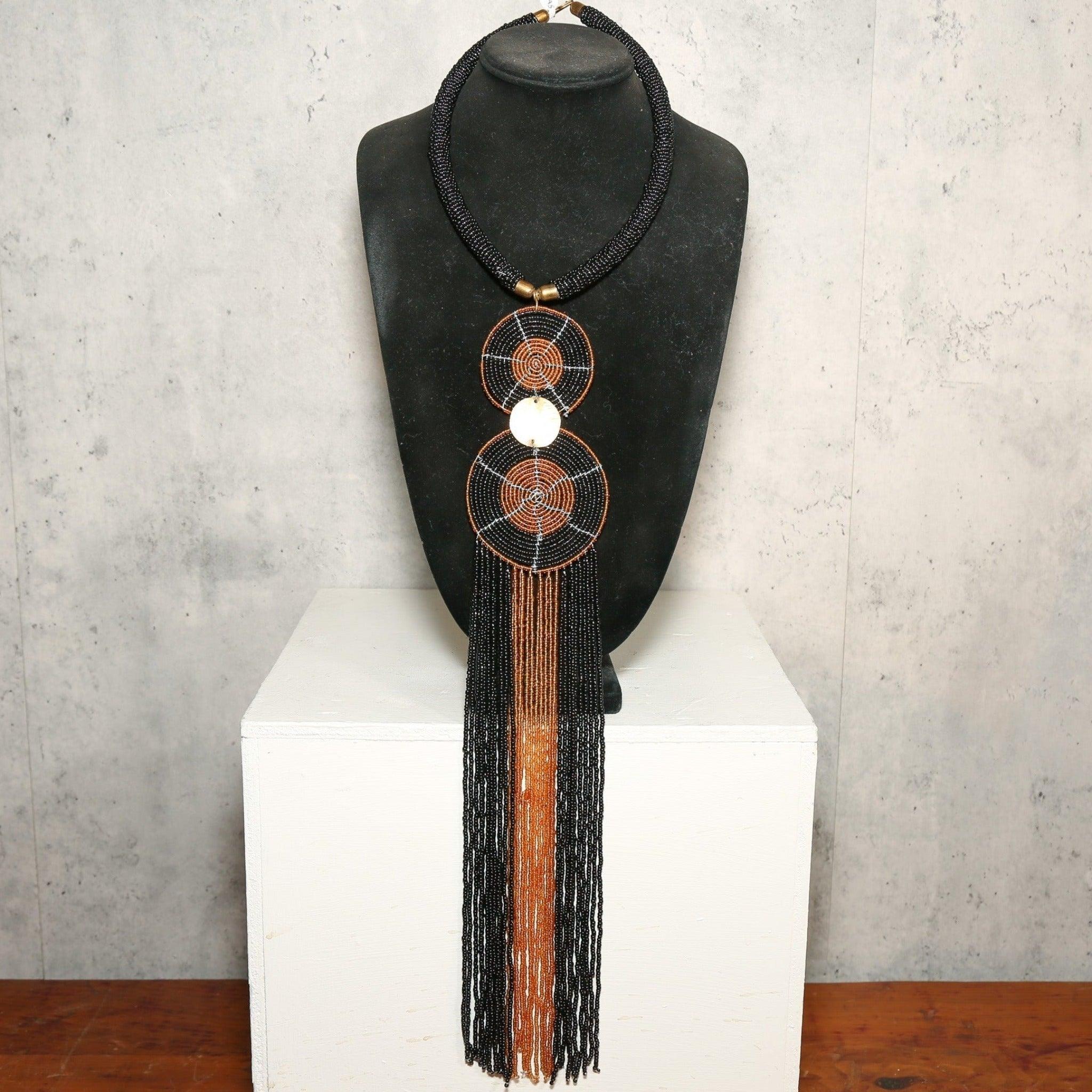 Black & Brown Zulu Beaded Necklace as an Authentic African Beads and Handmade African Jewelry