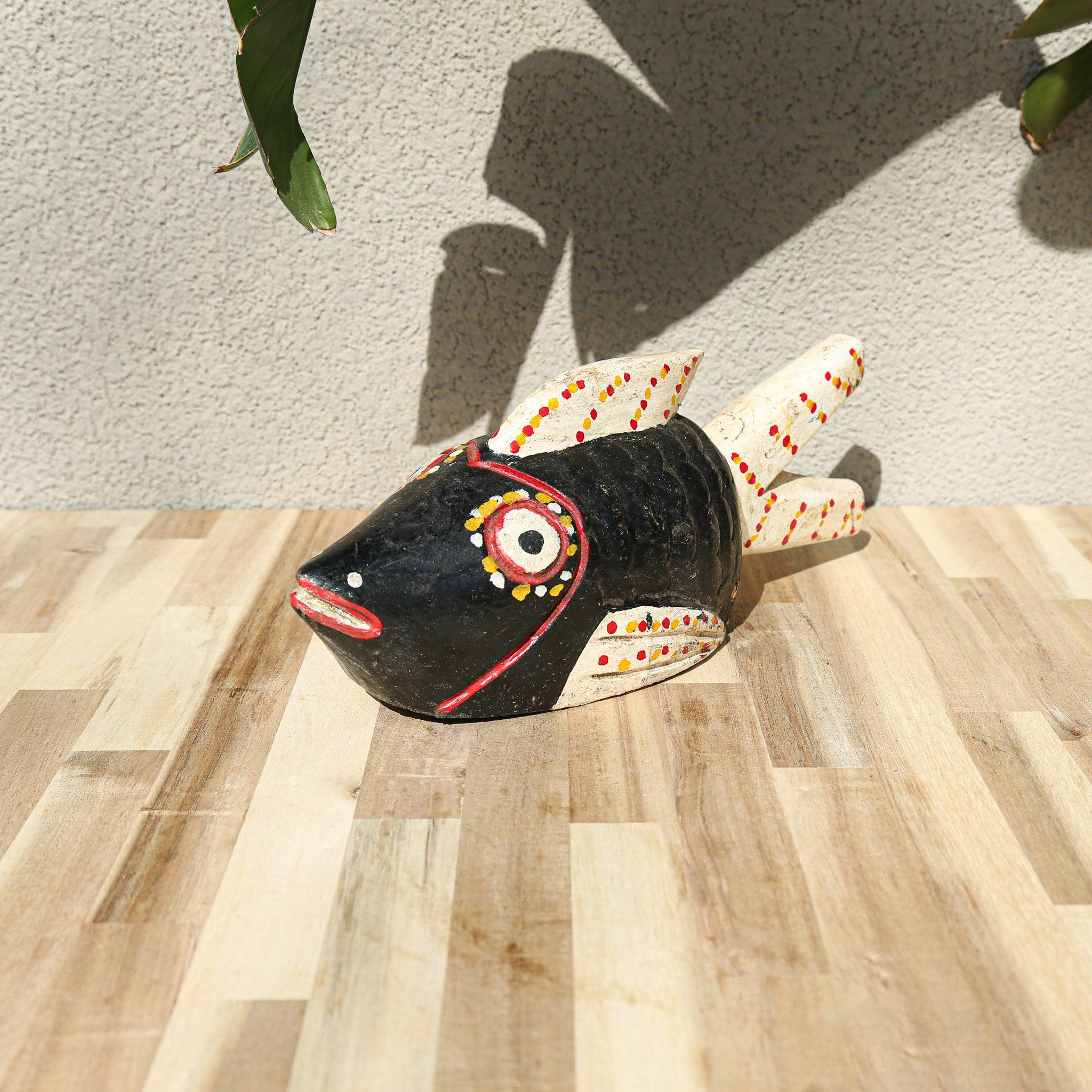 Black & White Bozo Fish Sculpture a  Traditional African Doll