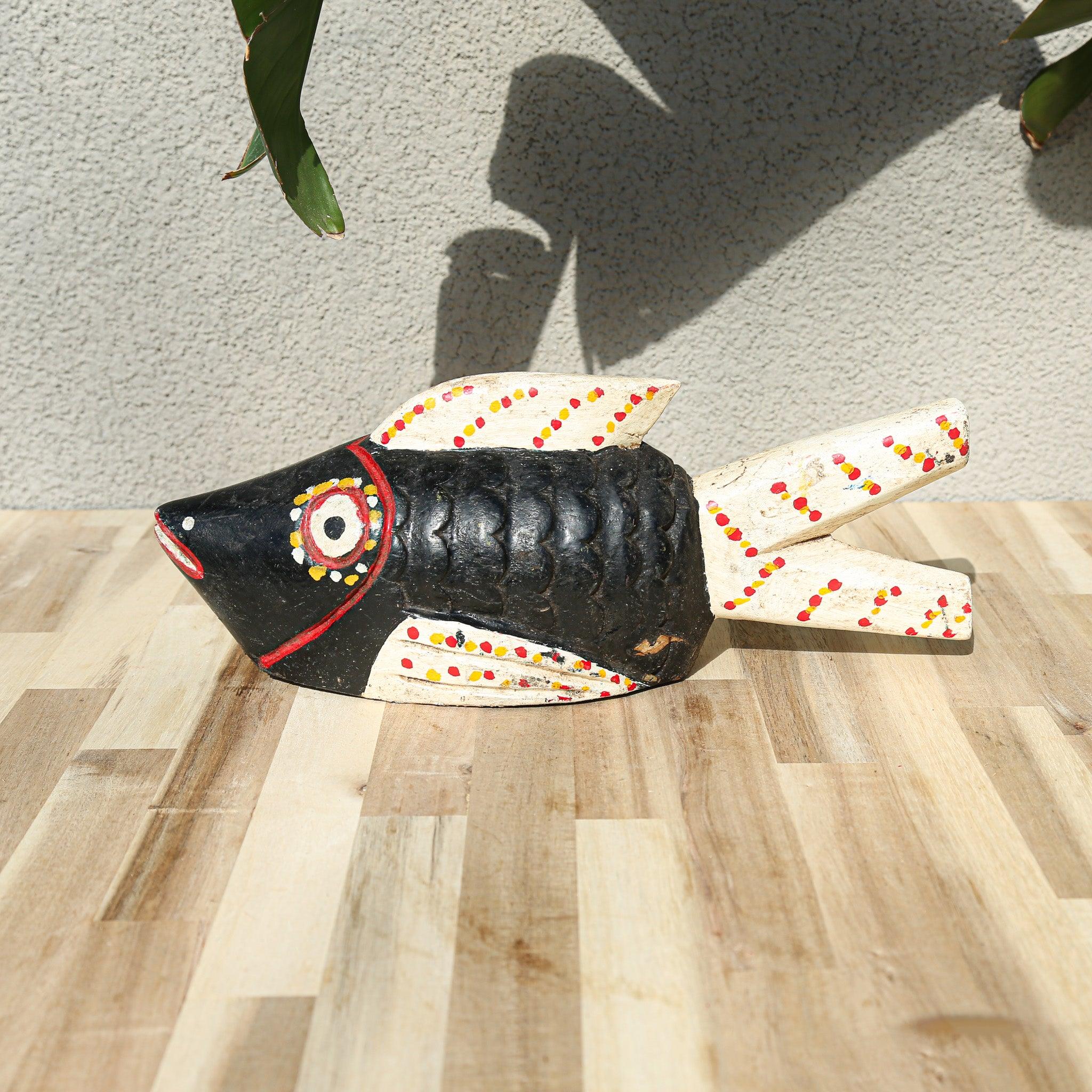 Black & White Bozo Fish Sculpture an African Art Collectible