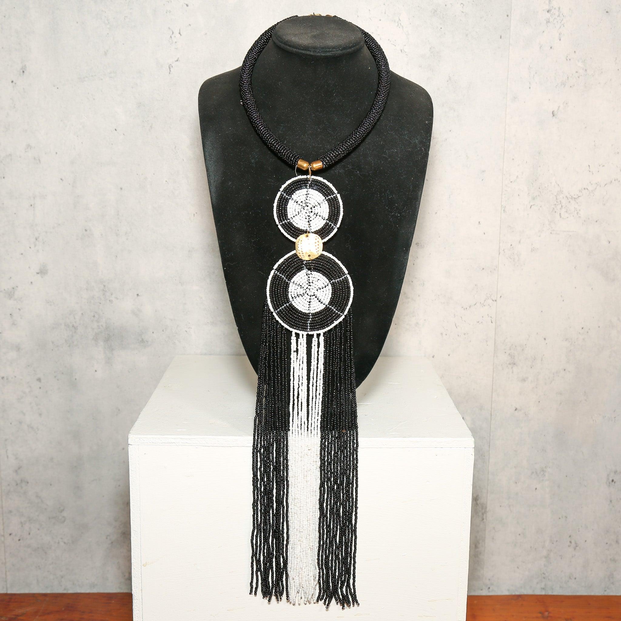 Black & White Zulu Beaded Necklace as a Authentic African Beads and Handmade African Jewelry