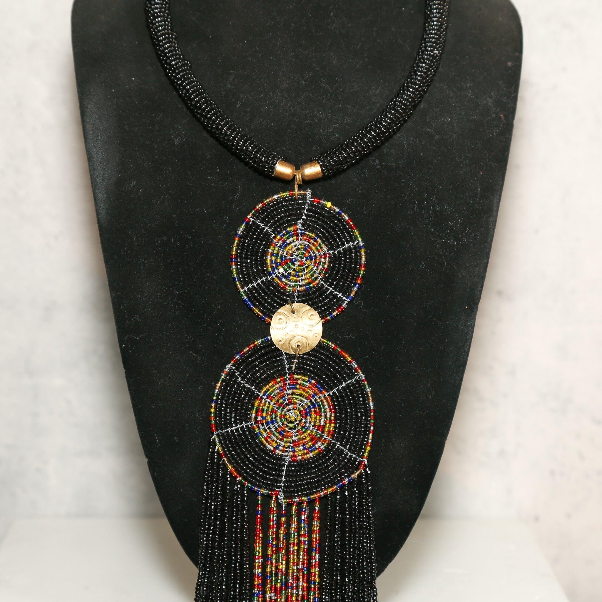  Black Zulu Beaded Necklace as Tribal Jewelry on closeup