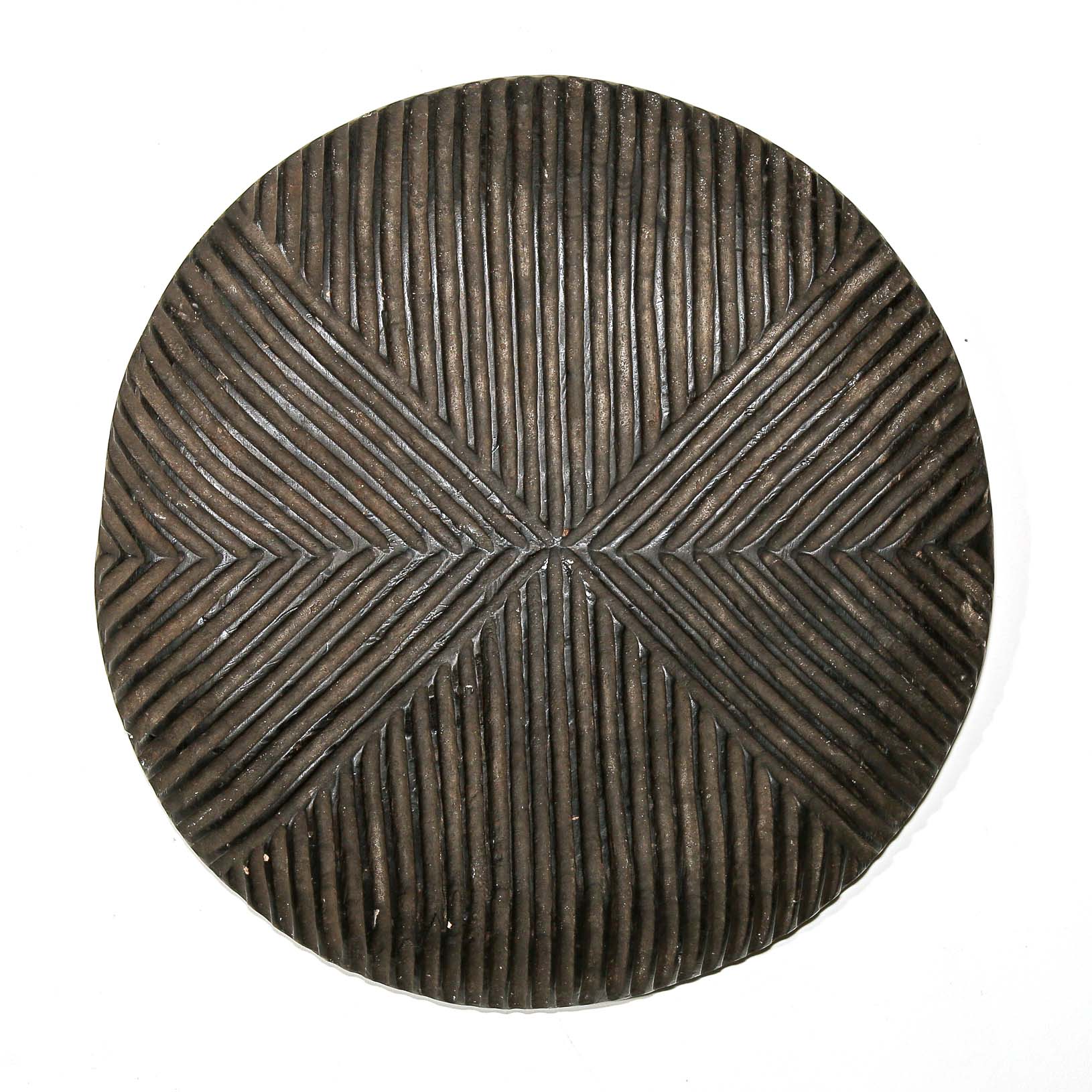 black African art round wood shield to hang on the wall