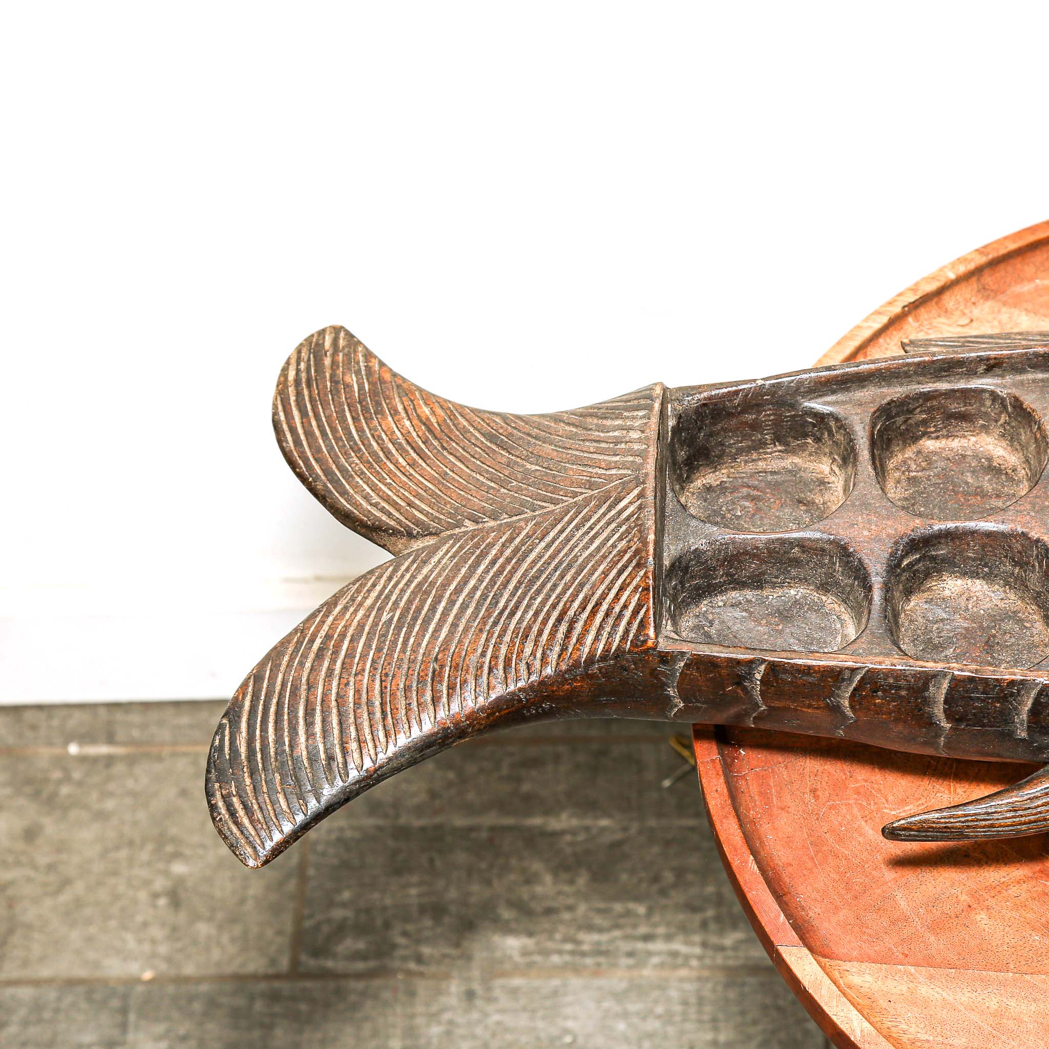hand carved Wooden fish-shaped mancala game for table decor 
