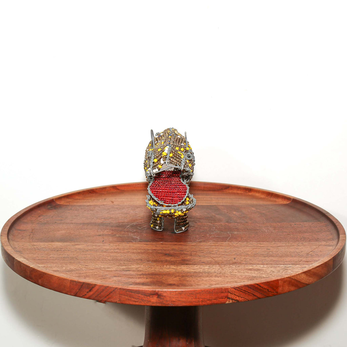 Decorative African hippo figurine handmade with beads and wire for shelf, desk, or tabletop display
