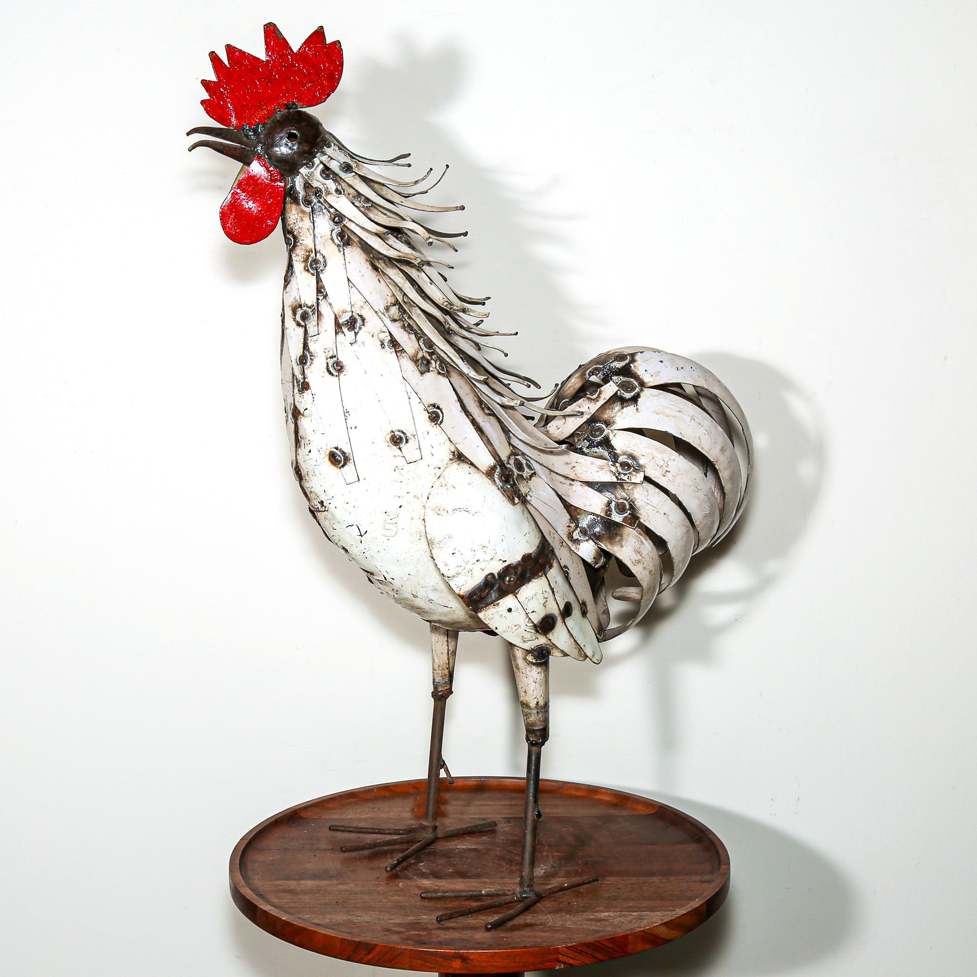 rooster sculpture made from metal