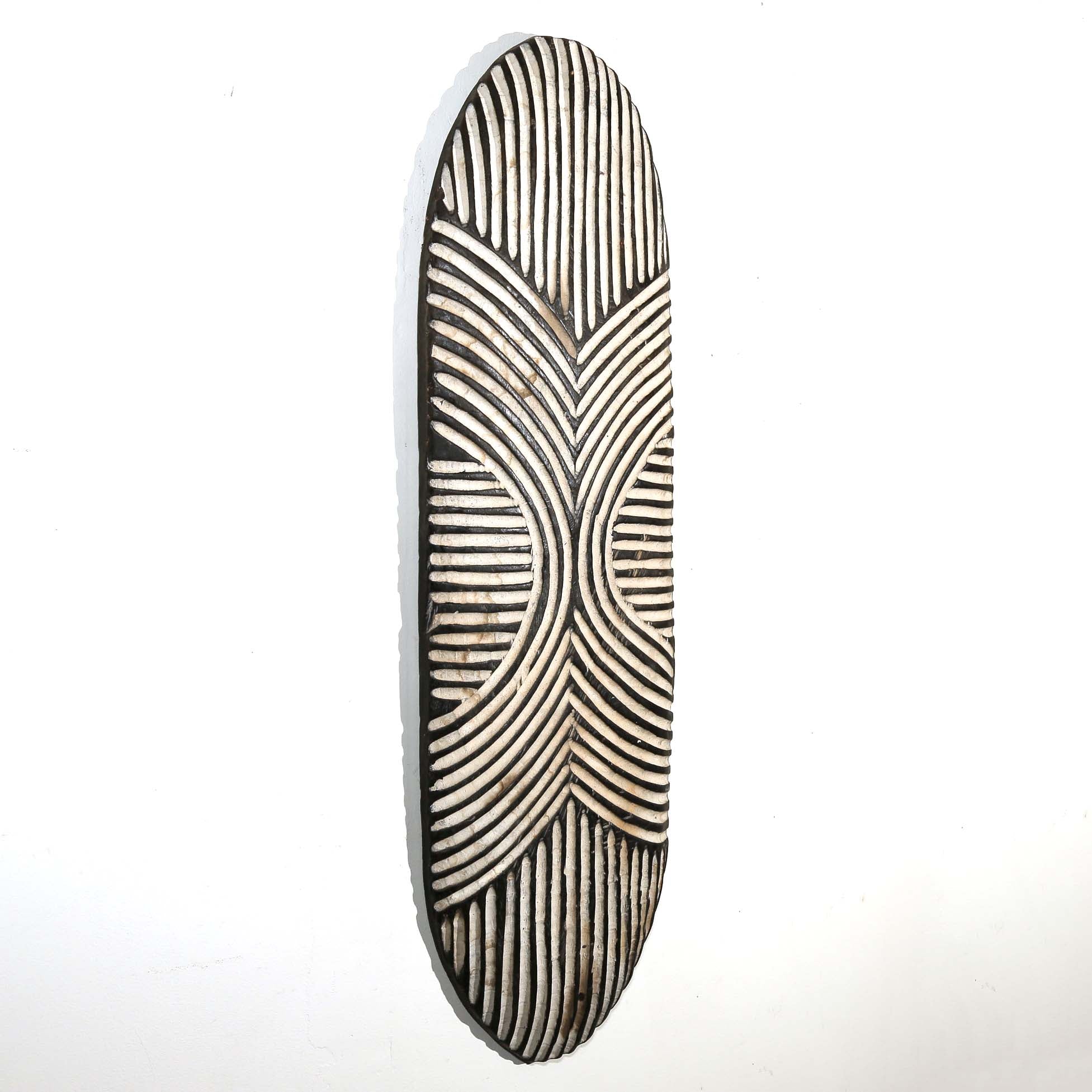 tall wall hanging African shield black and white 