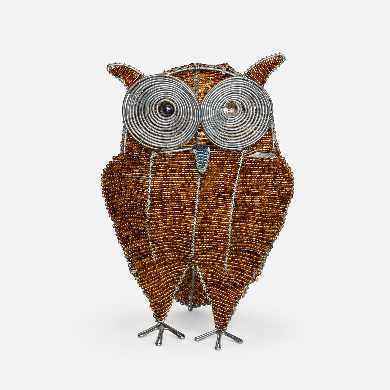 bronze beaded owl sculpture