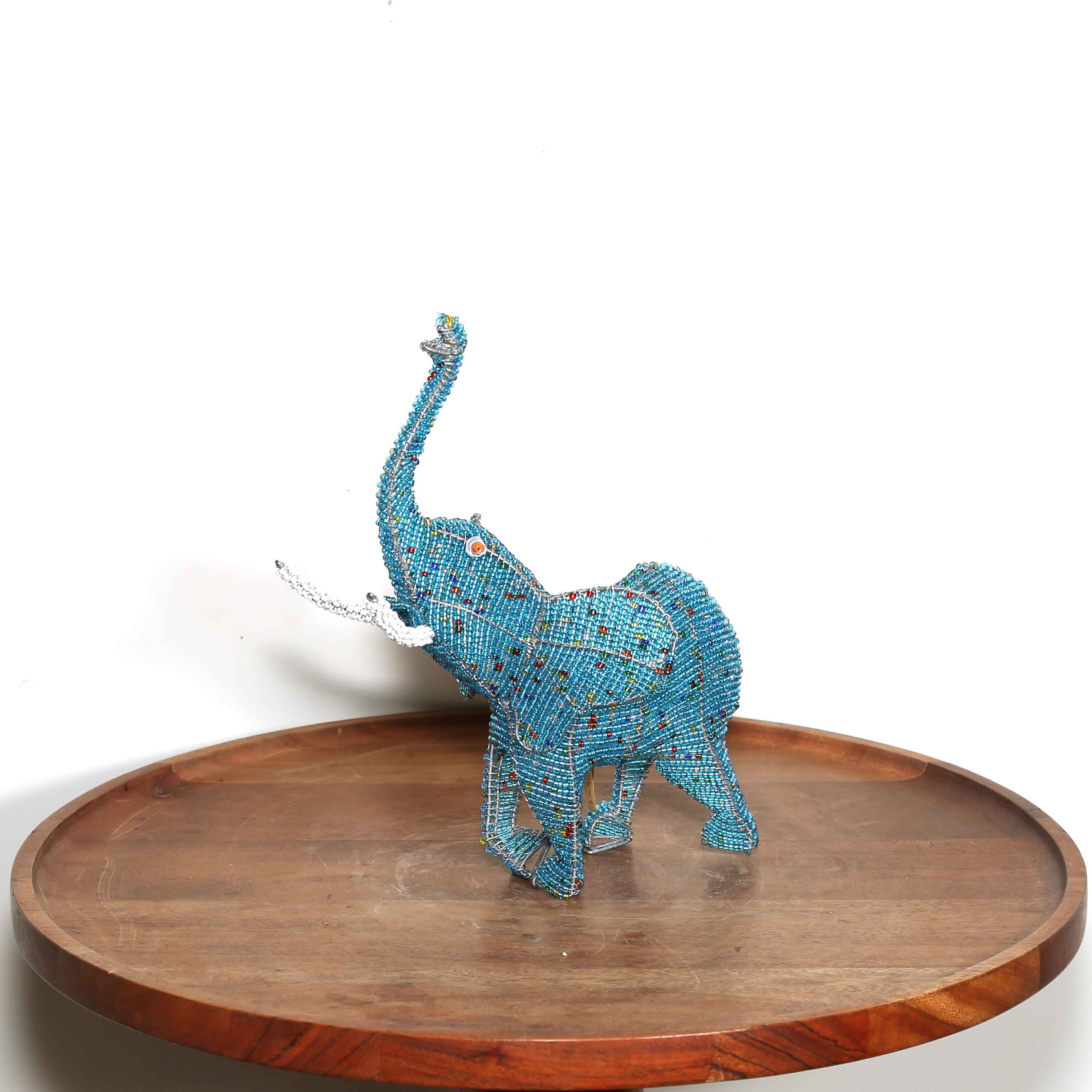 Small blue hand beaded elephant sculpture from Africa