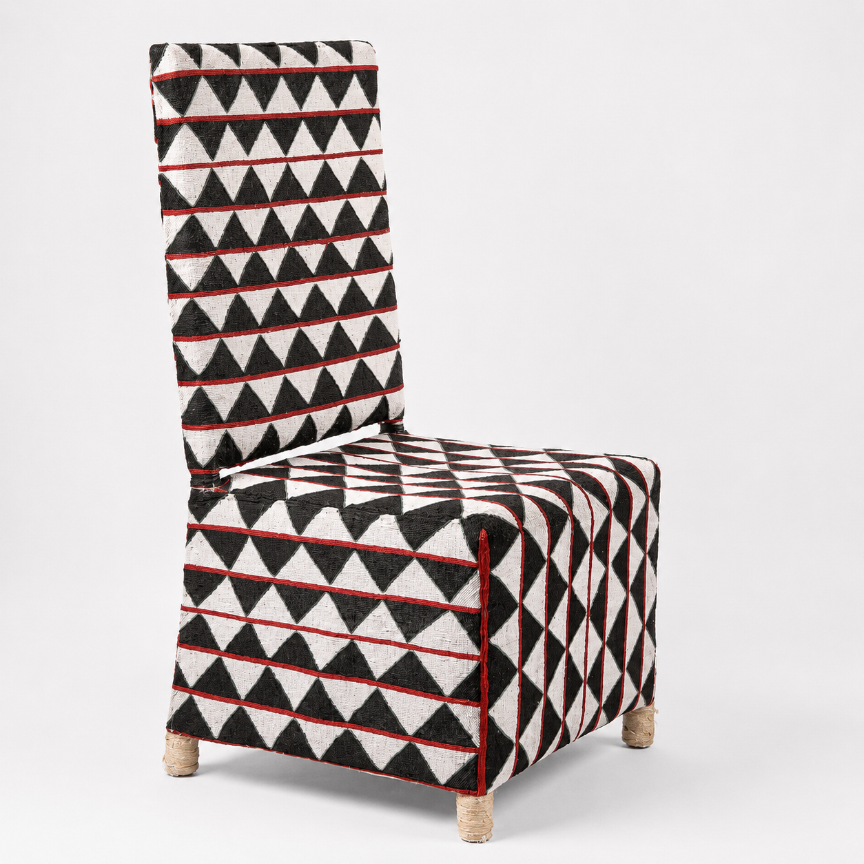 Yoruba Beaded Chair from Nigeria with black, white, red and green beads
