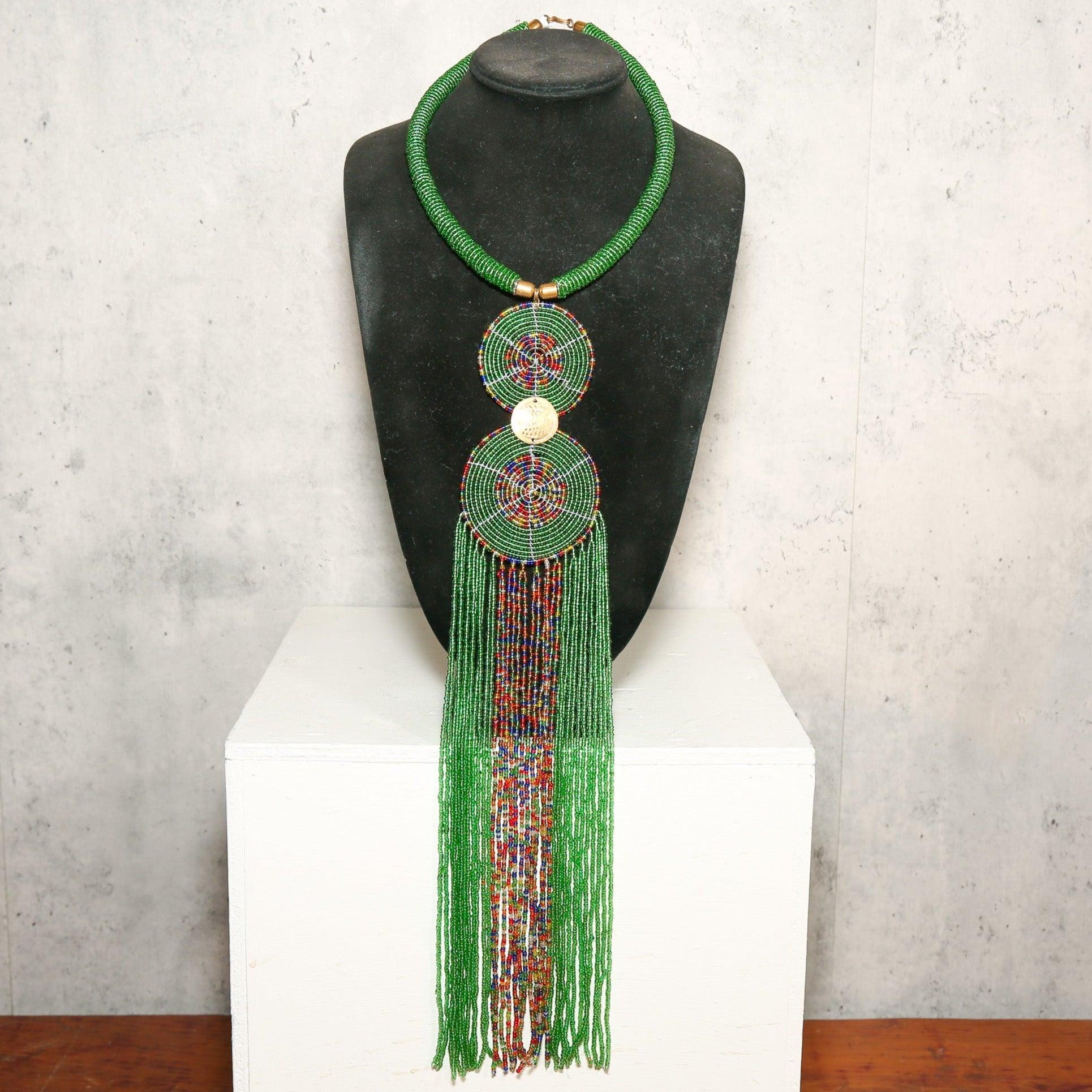 Green Zulu Beaded Necklace as an Authentic African Beads and Handmade African Jewelry