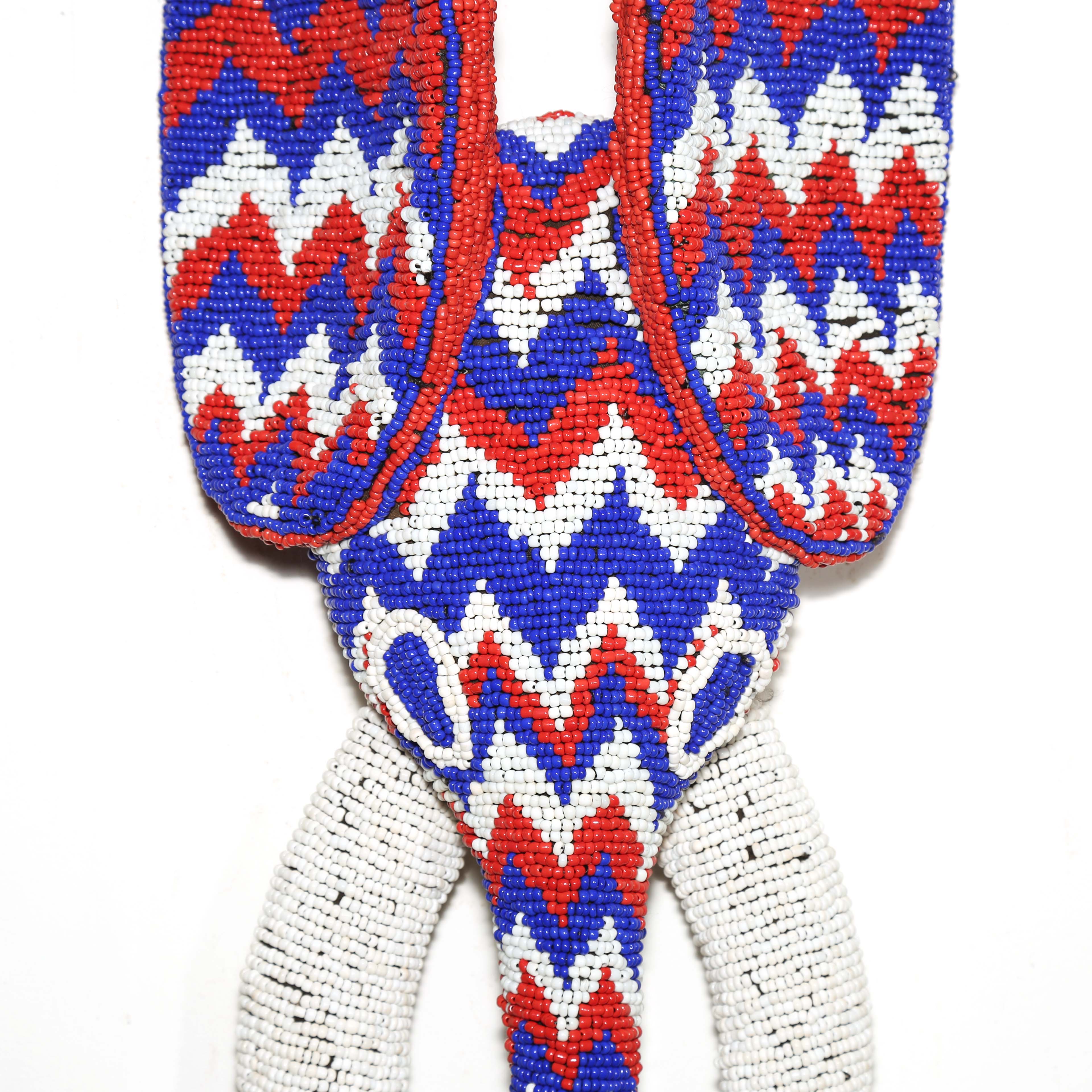 detail of red white and blue beads