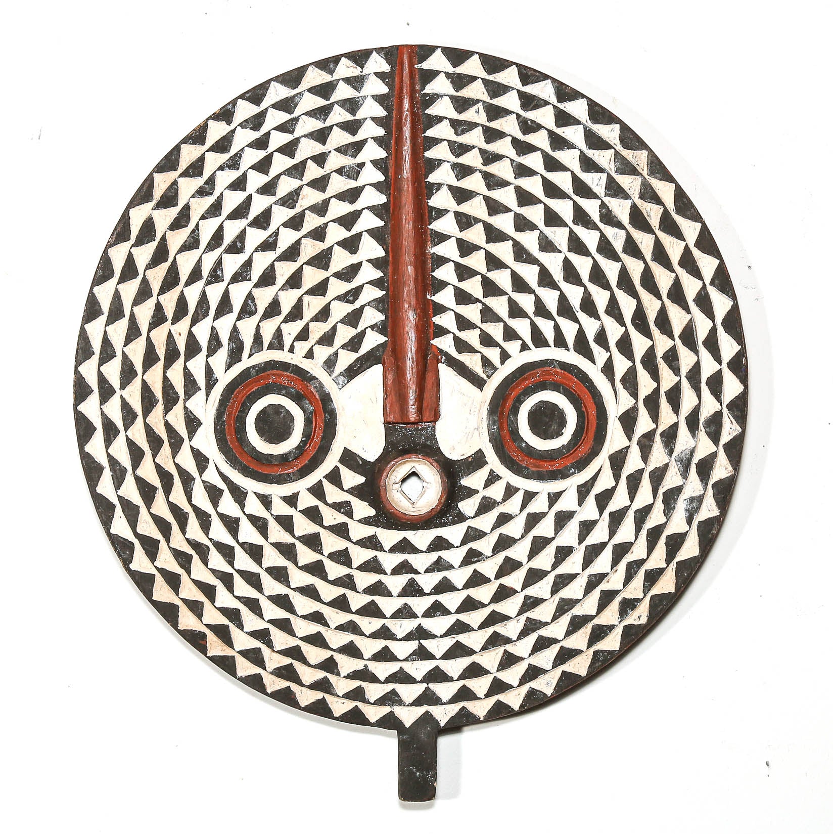 Decorative African wall art with geometric pattern and central design on a white background