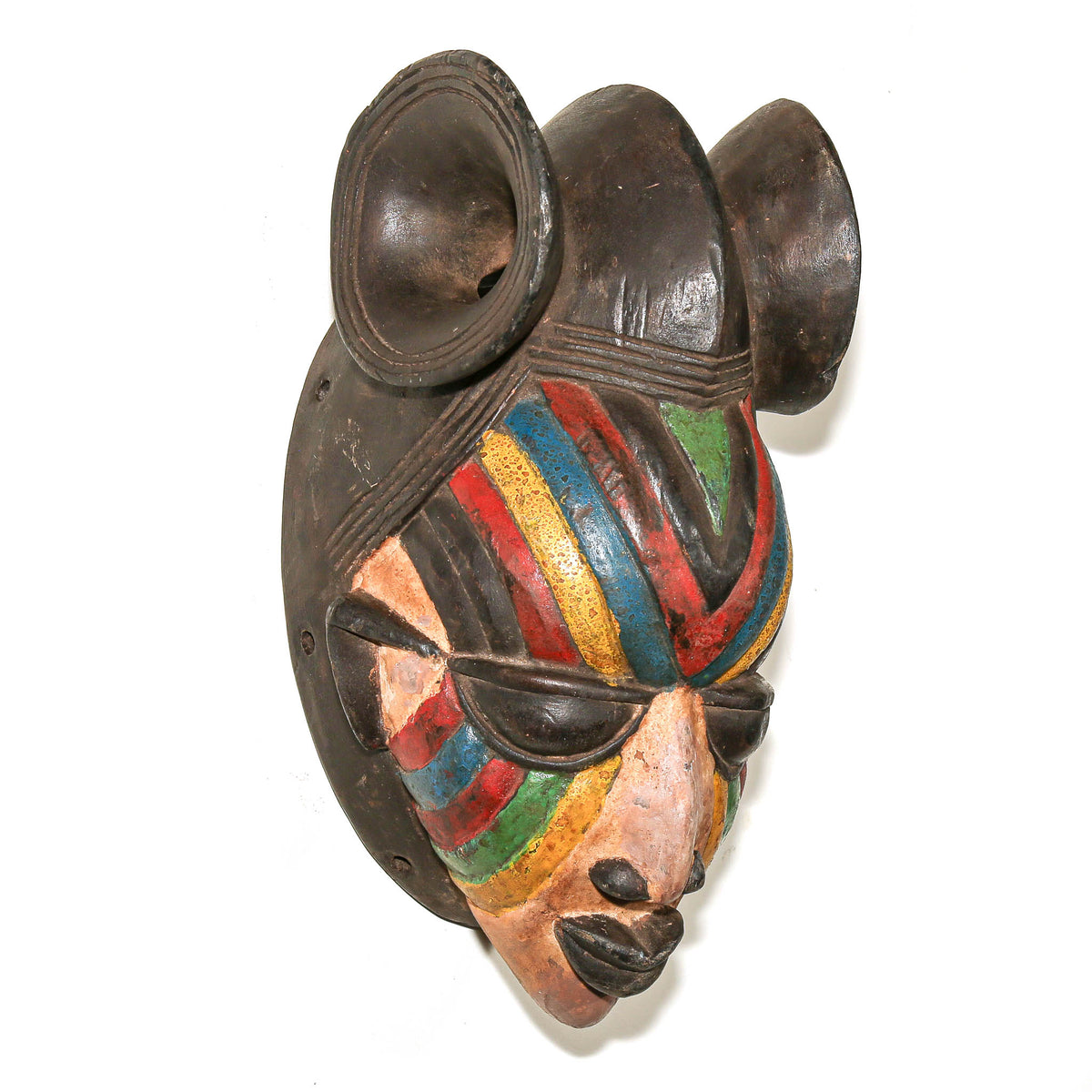 Nigerian Yoruba mask referencing historic Egungun masquerade traditions with vibrant colors and sculptural features
