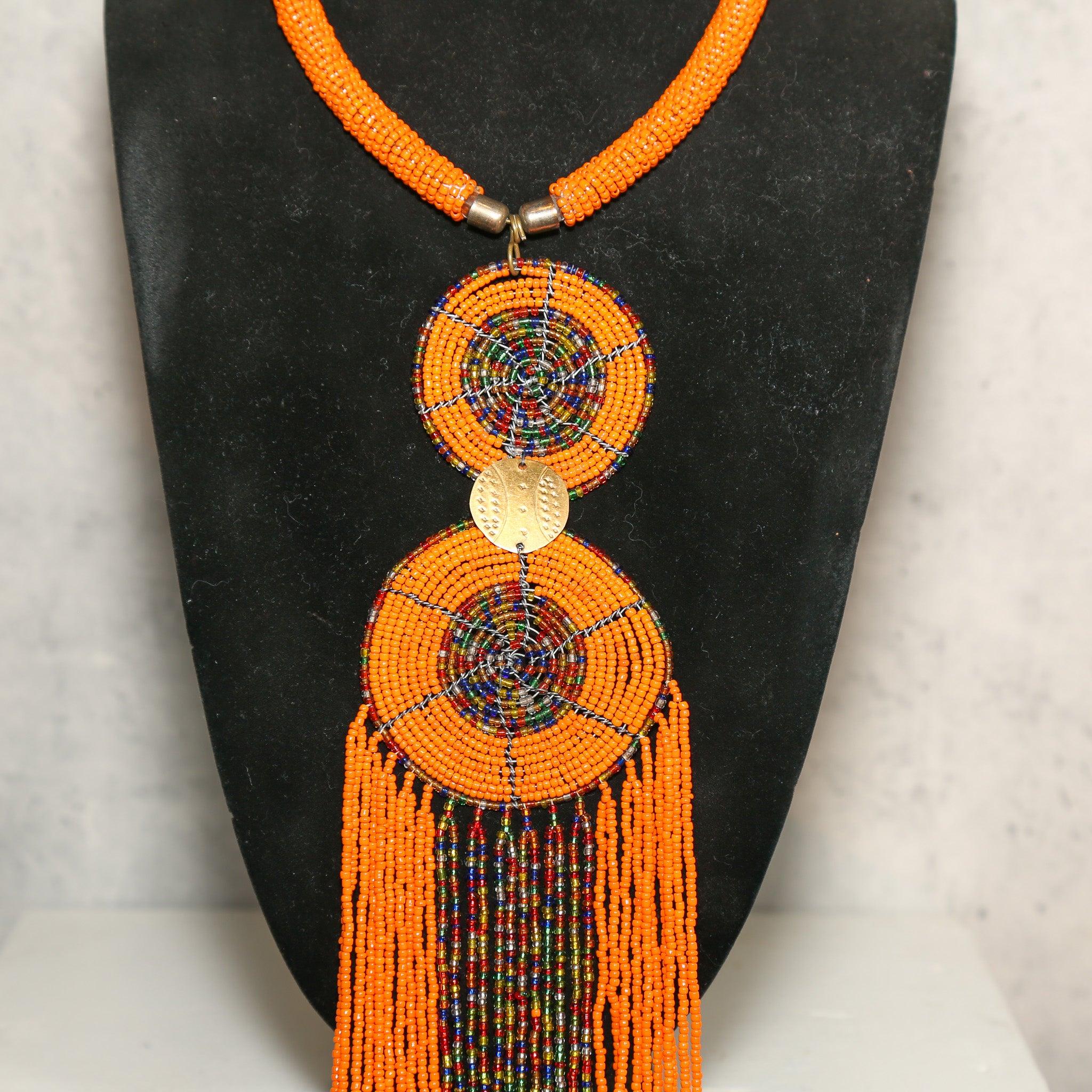 Orange Zulu Beaded Necklace as a Tribal Jewelry piece