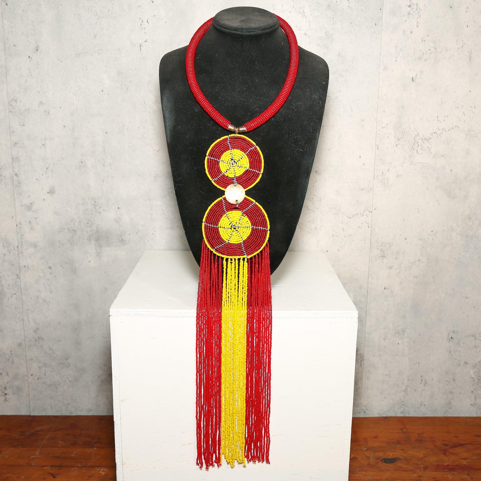 Red & Yellow Zulu Beaded Necklace as an Authentic African Beads and Handmade African Jewelry