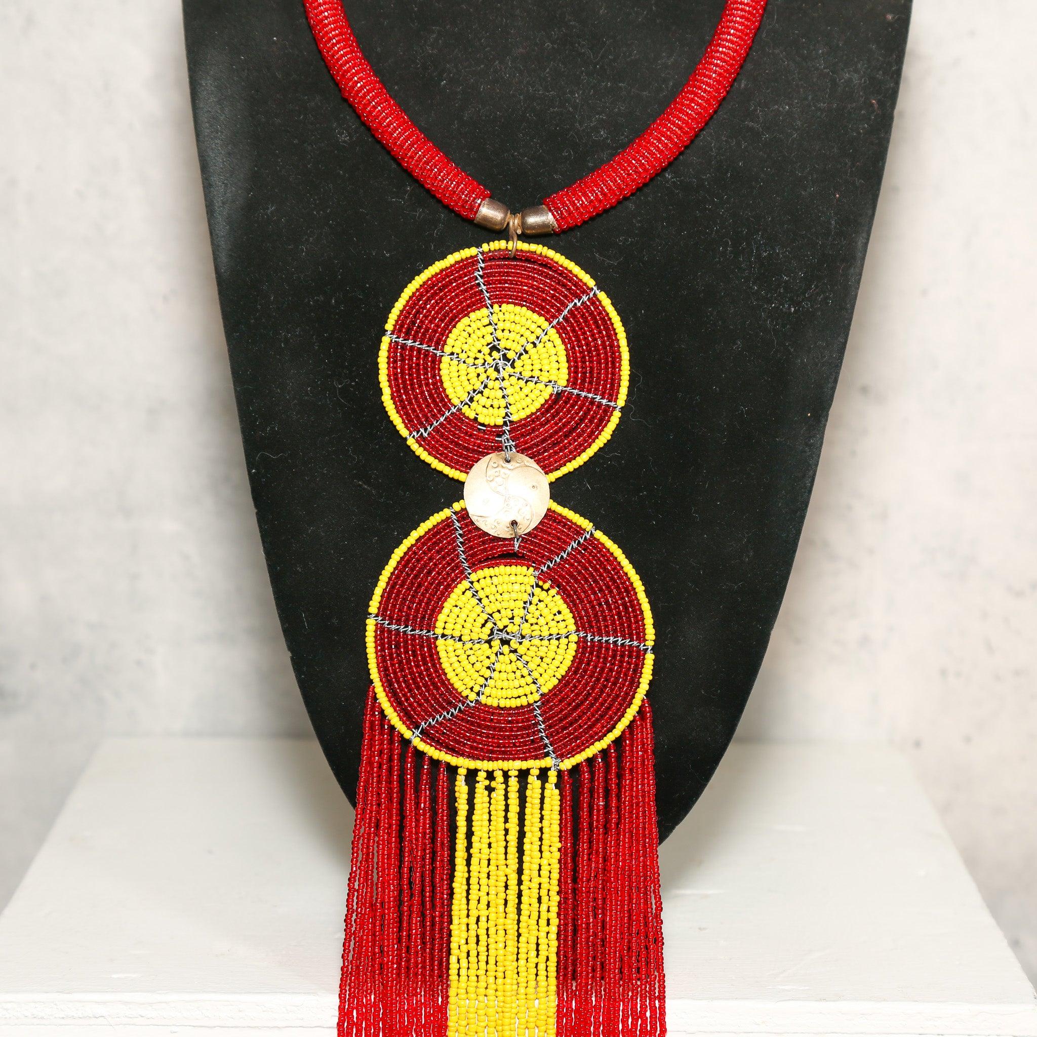 Red & Yellow Zulu Beaded Necklaceas an Ethical African Jewelry and African Beadwork Art